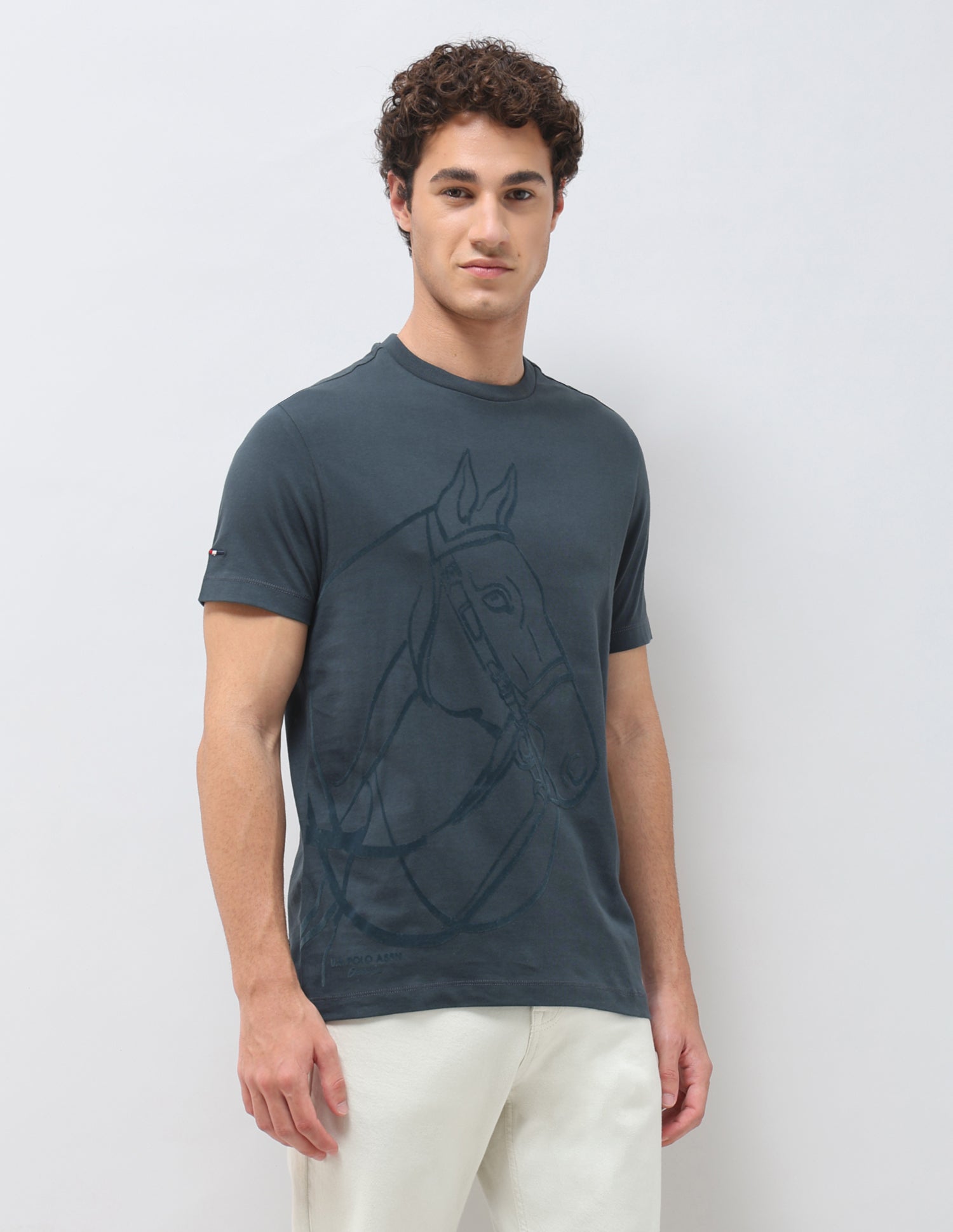 Graphic Printed Slim Fit T-Shirt Teal - U.S. Polo Assn. India | Large