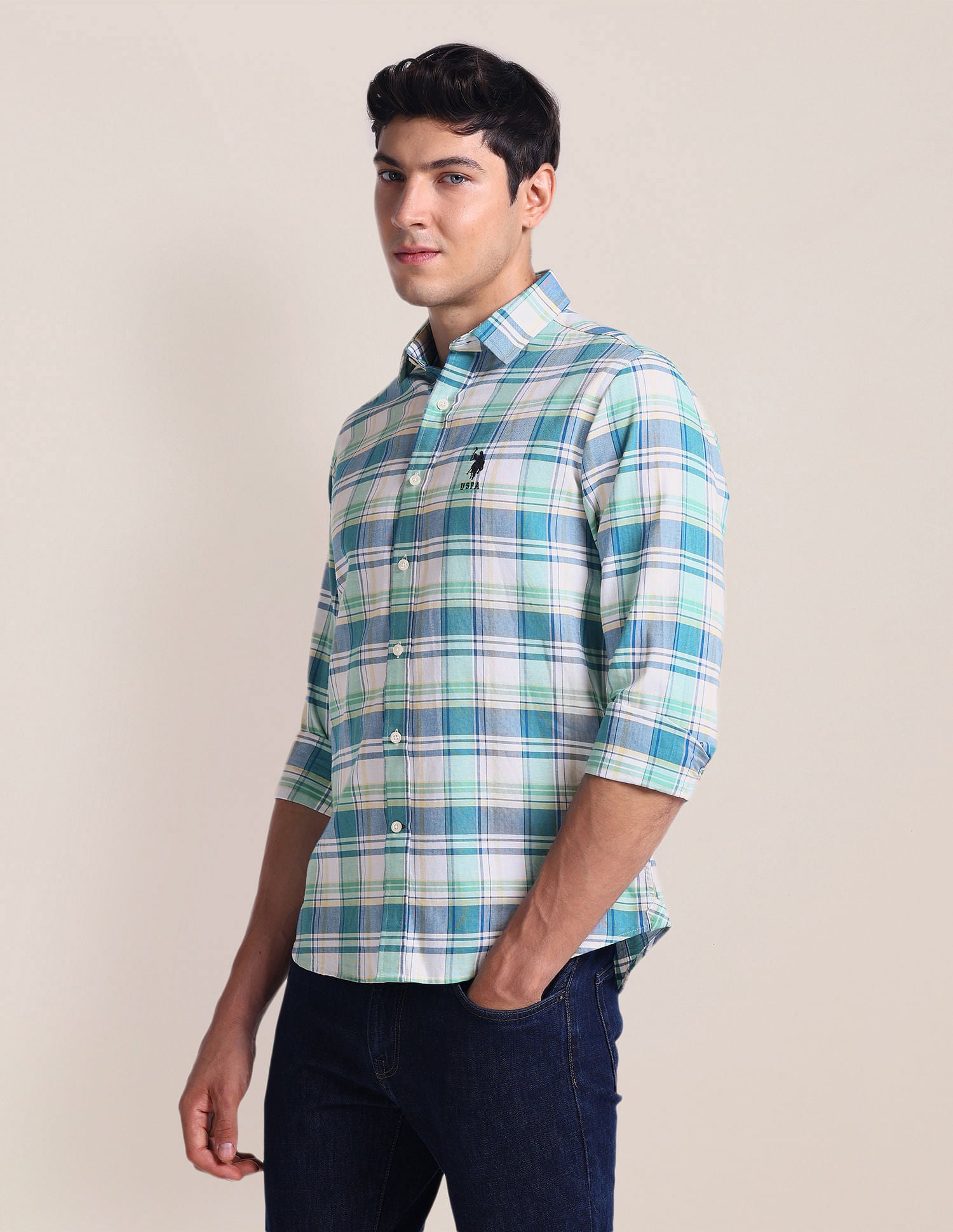 Tartan Check Tailored Fit Shirt Green - U.S. POLO ASSN. | Large