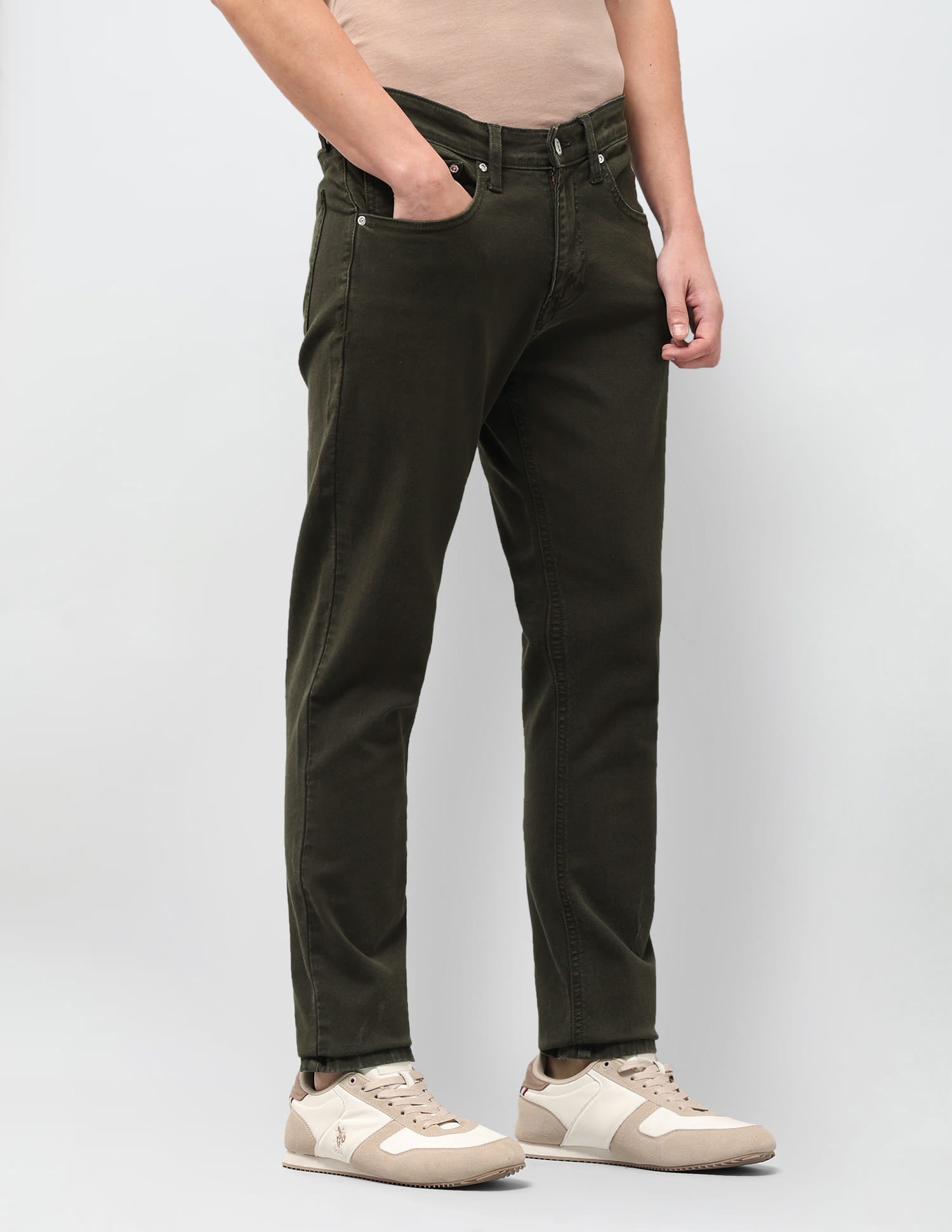 Solid Slim Tapered Fit Jeans Green - U.S. Polo Assn. India | Large