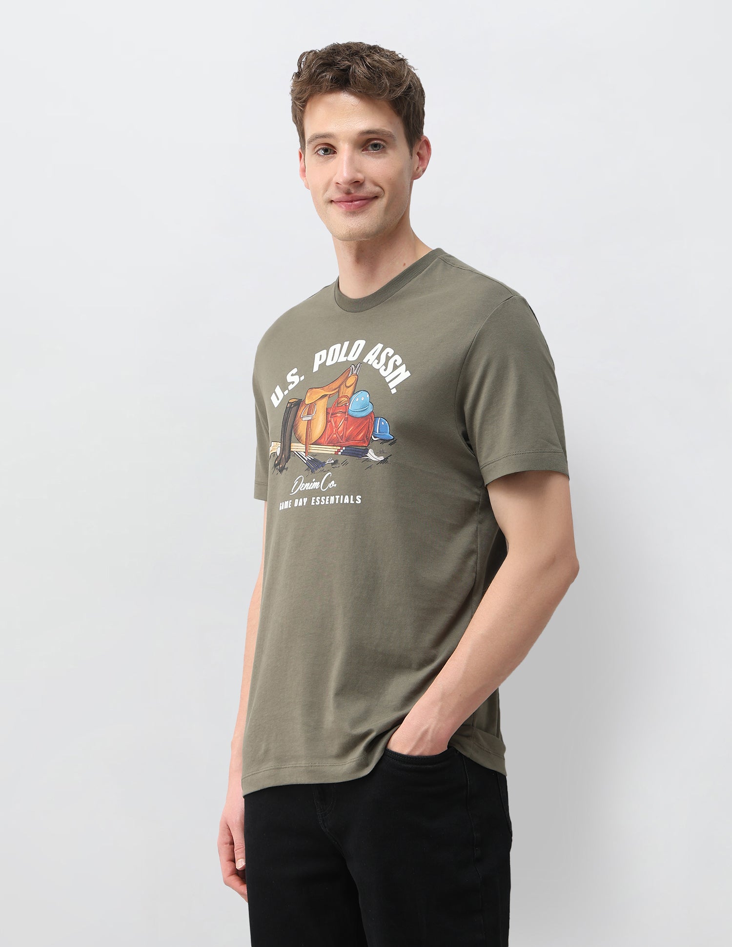 Graphic Brand Printed Slim Fit T-Shirt Olive - U.S. Polo Assn. India | Large