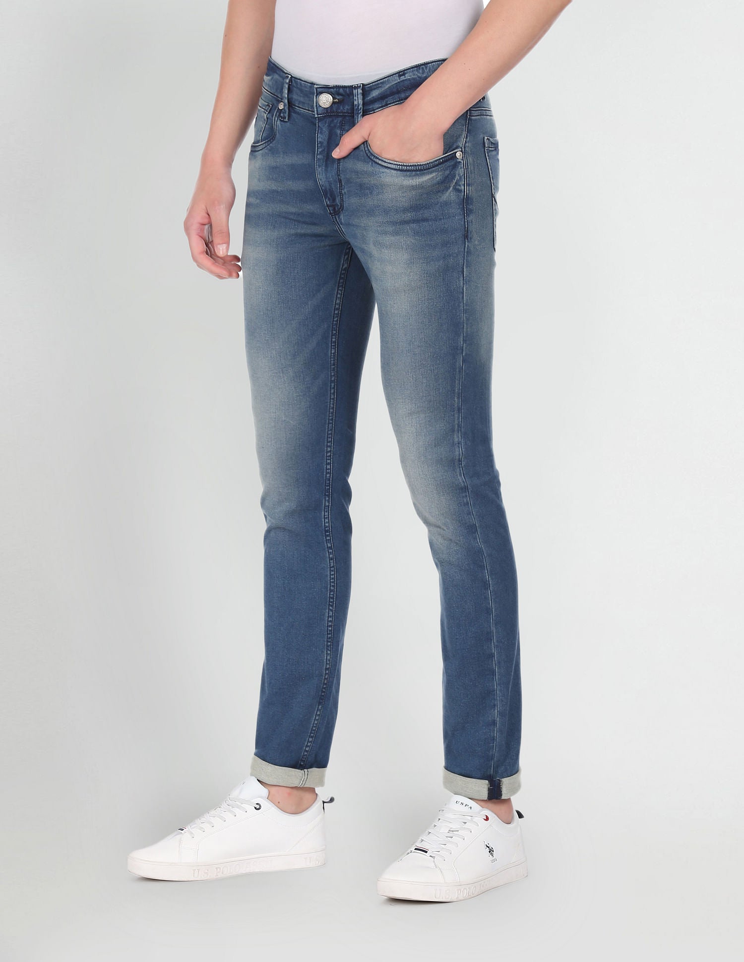 Regallo Skinny Fit Stone Wash Jeans Blue - U.S. Polo Assn. India | Large