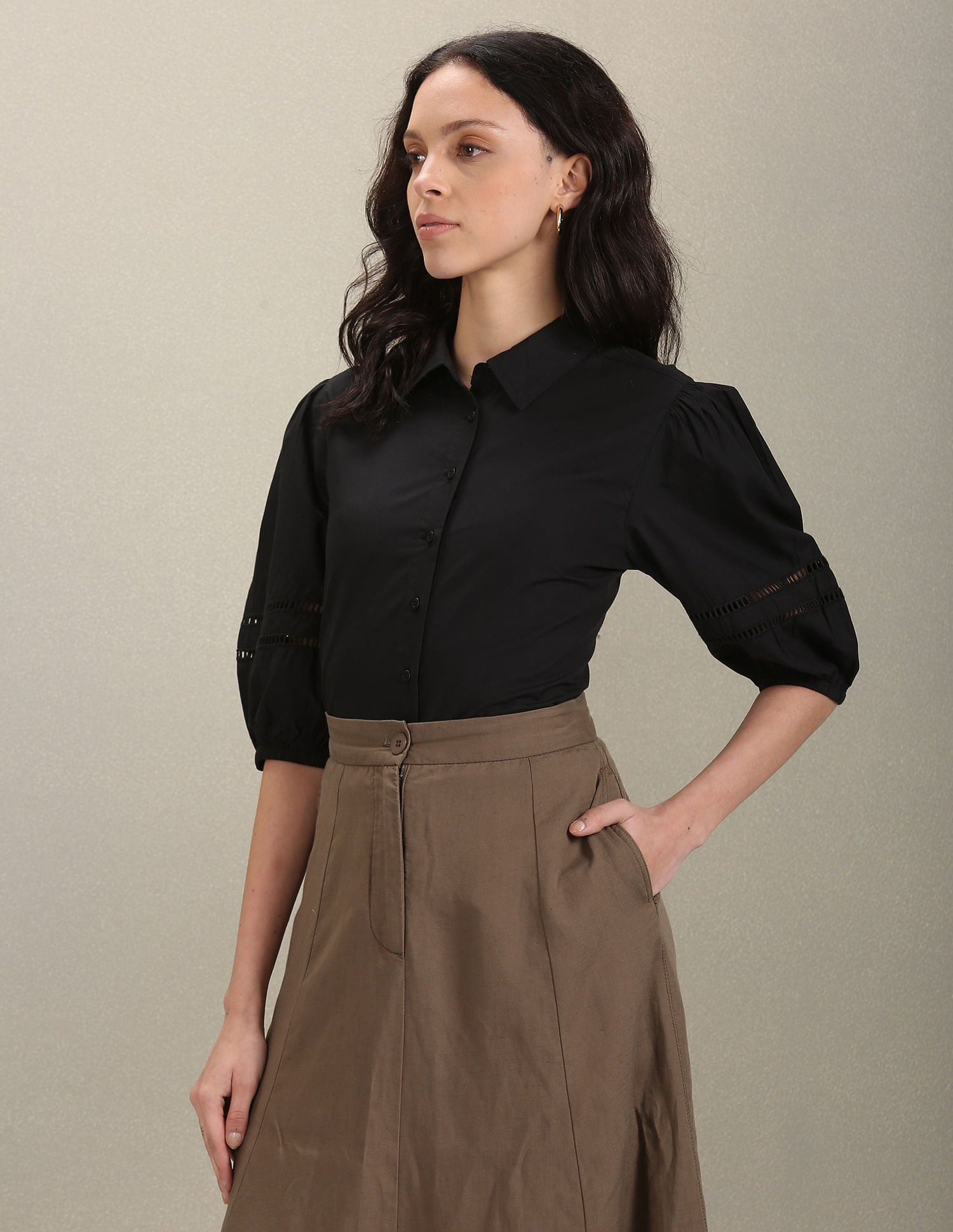 Spread Collar Solid Shirt Black - U.S. POLO ASSN. | Large