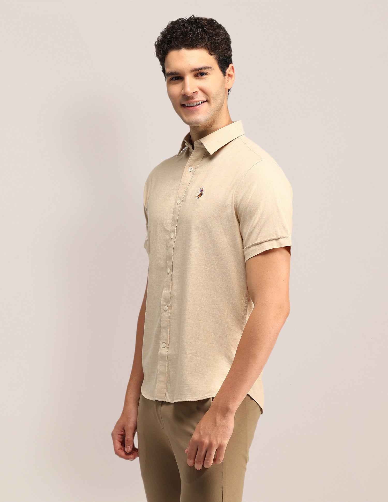 Solid Tailored Fit Shirt Beige - U.S. Polo Assn. India | Large