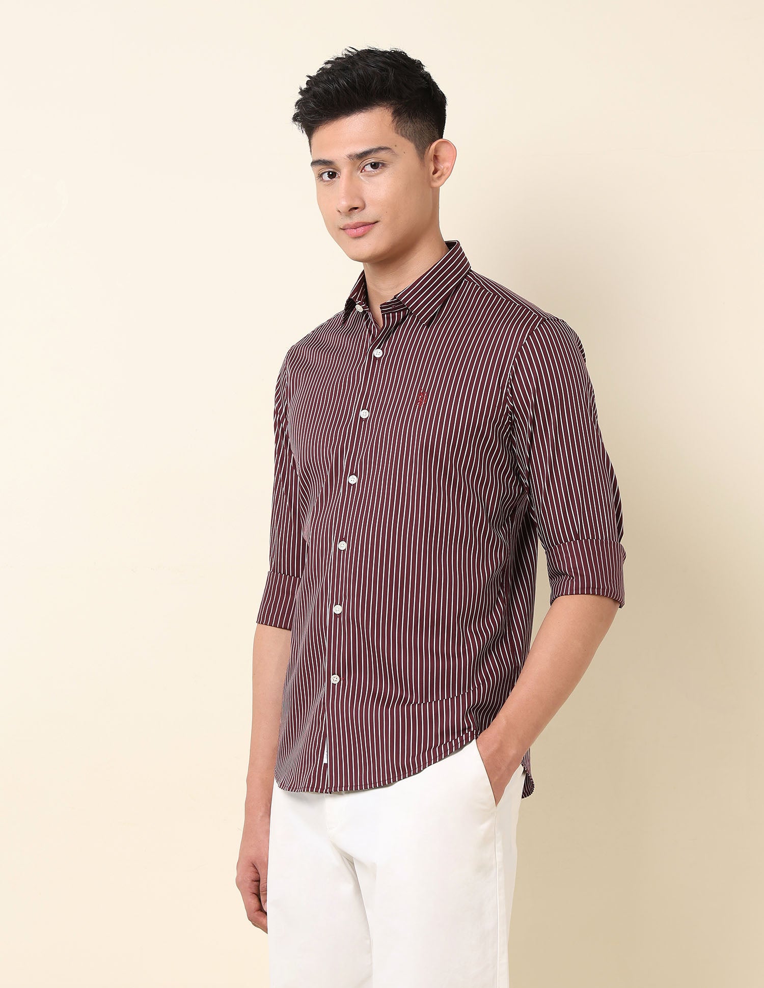 Vertical Striped Tailored Fit Shirt Burgundy - U.S. Polo Assn. India | Large