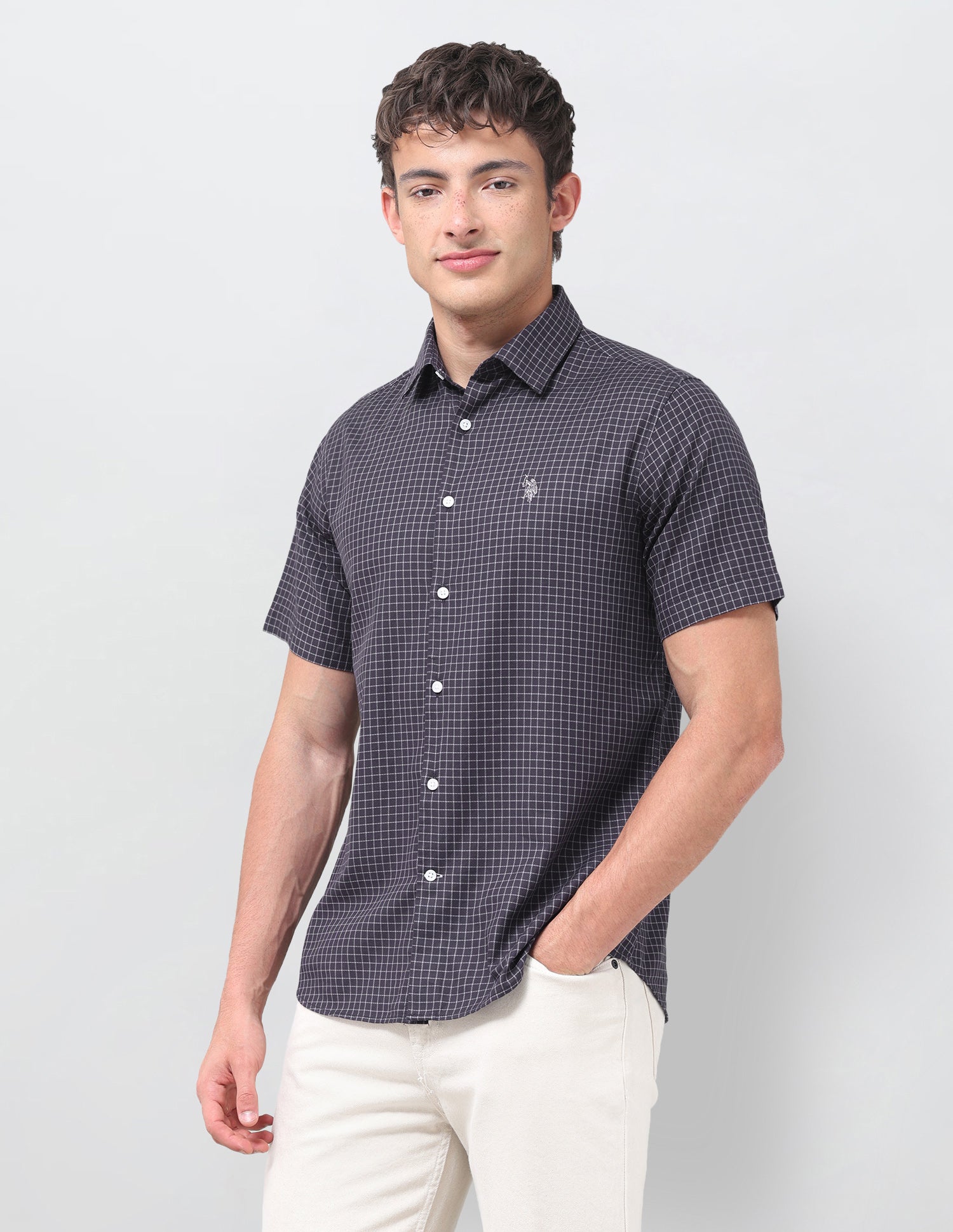 Graph Checked Twill Shirt Purple - U.S. Polo Assn. India | Large
