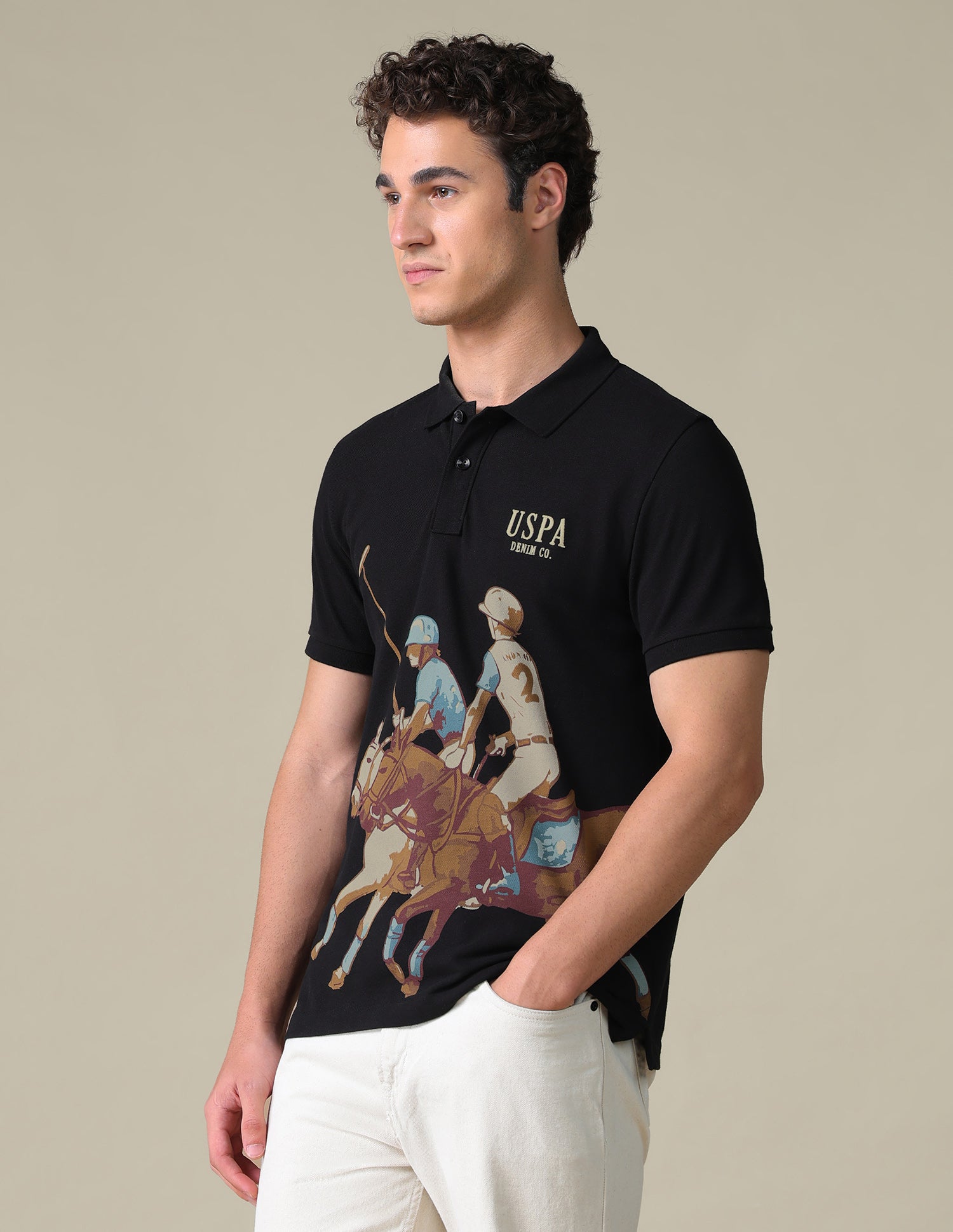 Slim Fit Graphic Brand Printed T-Shirt Black - U.S. Polo Assn. India | Large