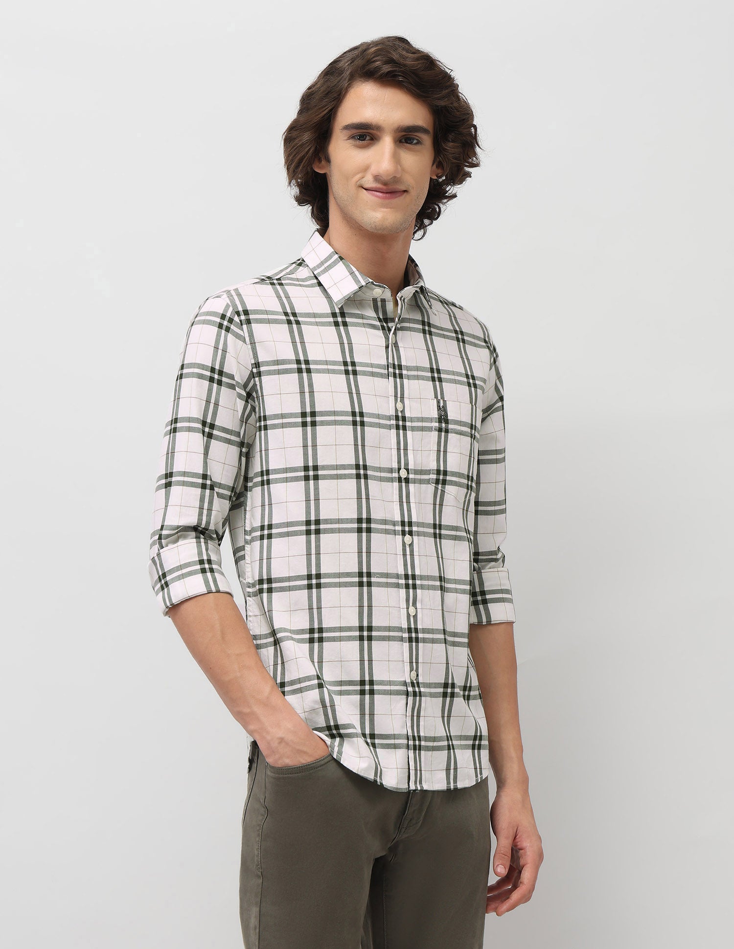 Grid Tattersall Checked Tailored Fit Shirt Dark Olive - U.S. POLO ASSN. | Large