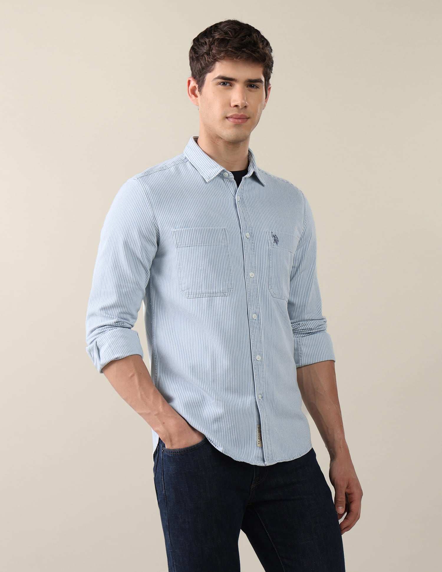 Twill Vertical Striped Shirt Blue - U.S. Polo Assn. India | Large