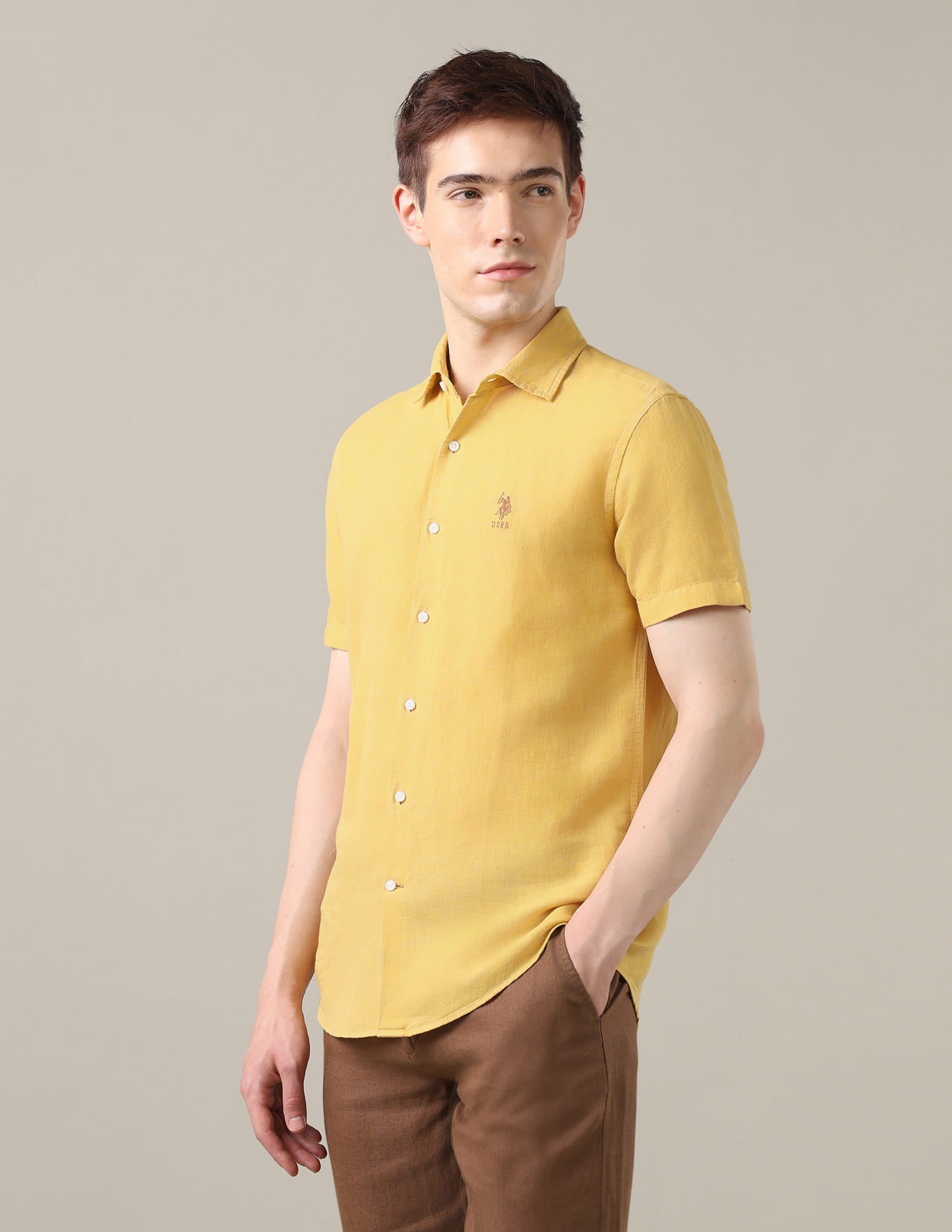 Solid Regular Fit Shirt Yellow - U.S. Polo Assn. India | Large