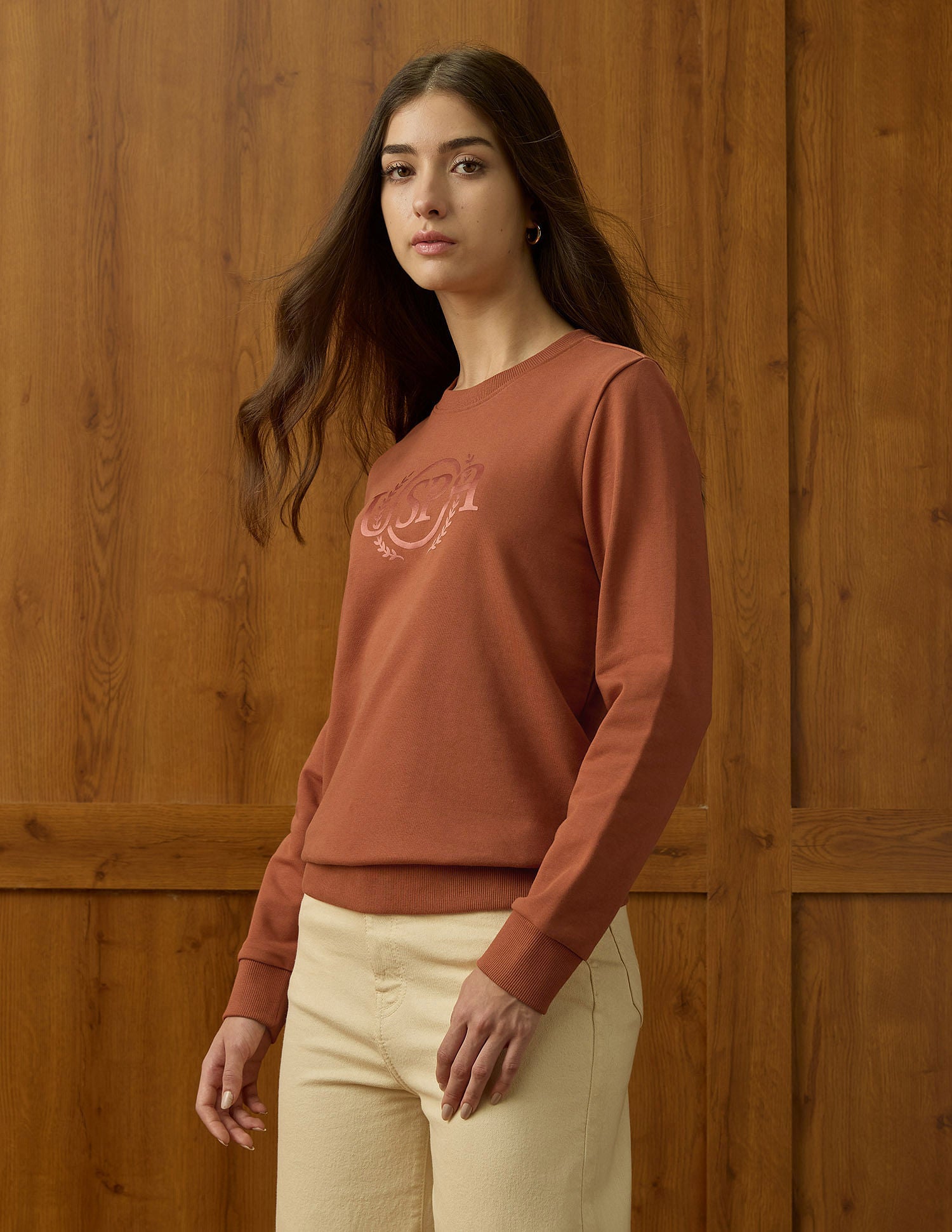 Brand Printed Regular Fit Sweatshirt Rust - U.S. POLO ASSN. | Large