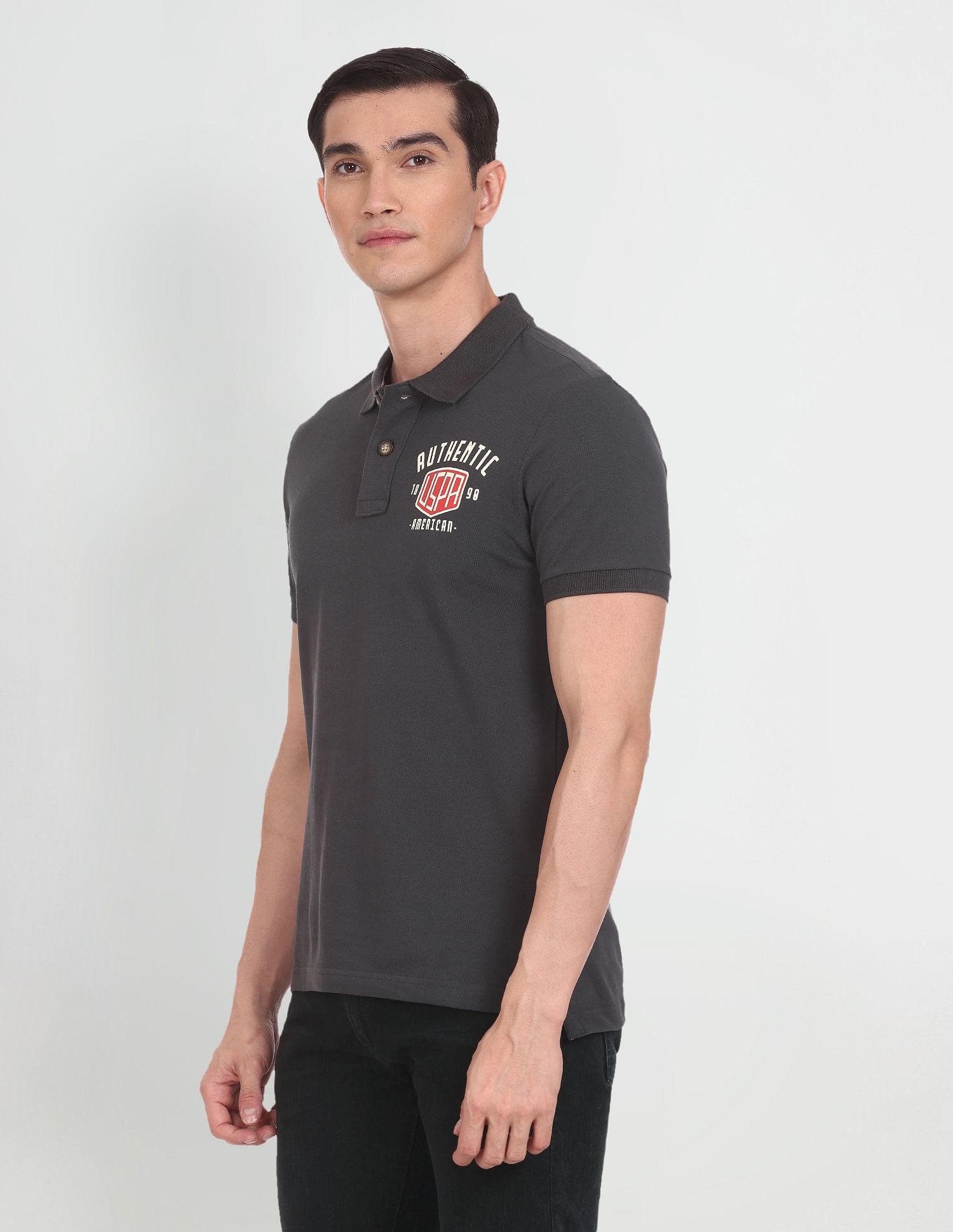 Placement Print Cotton Polo Shirt Dark Grey - U.S. POLO ASSN. | Large