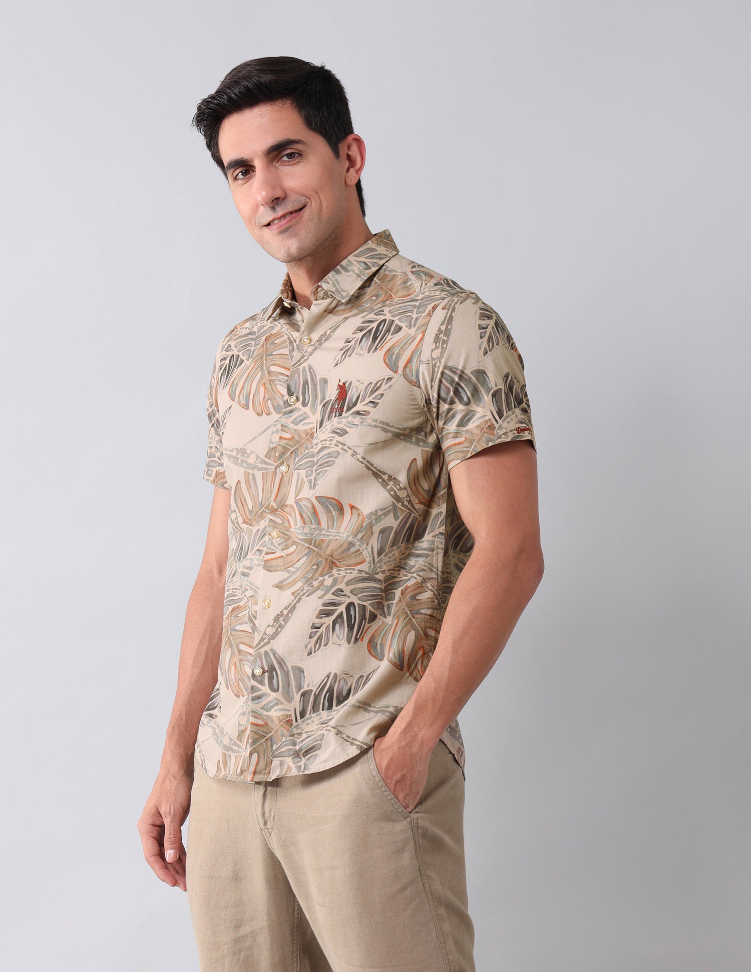 Regular Fit All-Over Shirt Khaki - U.S. Polo Assn. India | Large