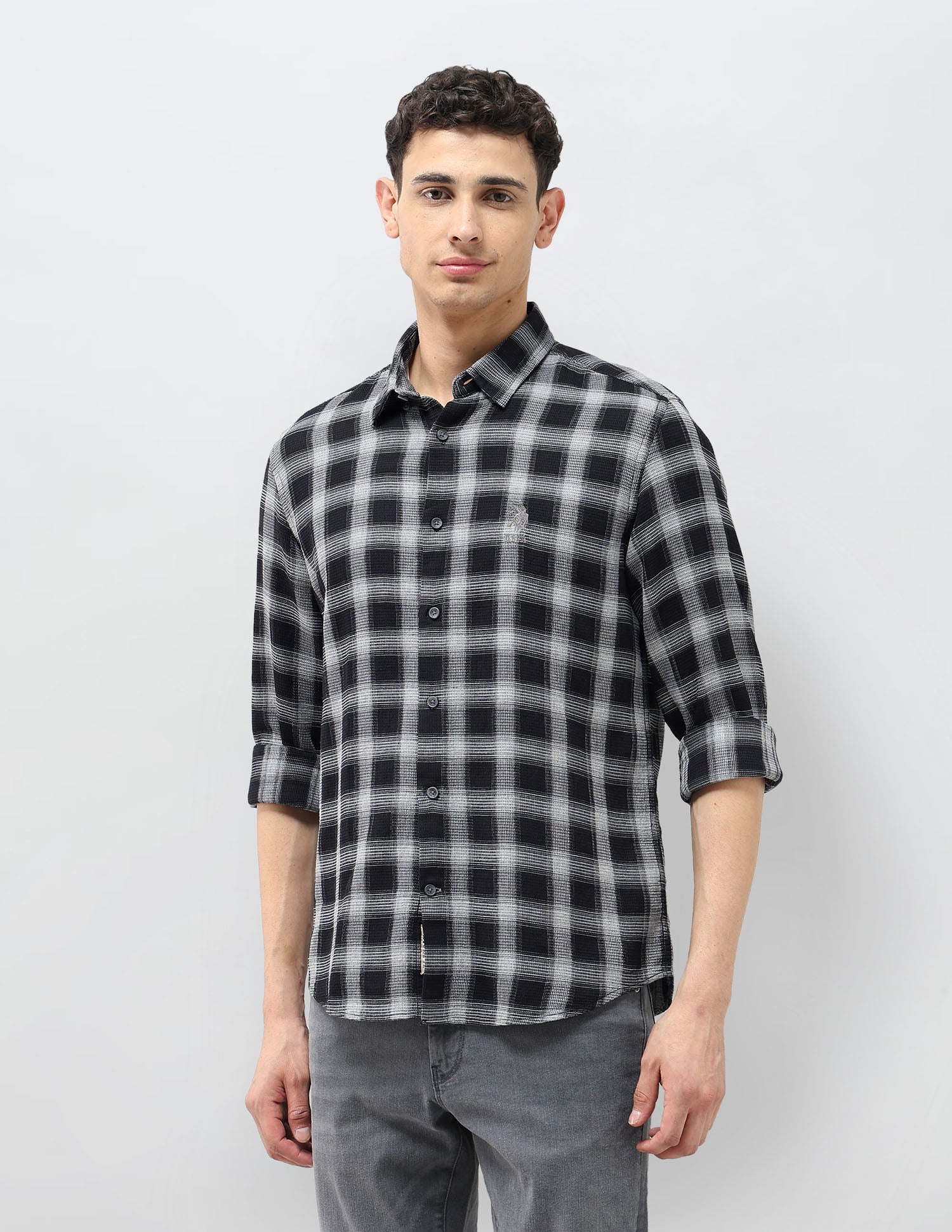 Tartan Checked Monochrome Shirt Black - U.S. POLO ASSN. | Large