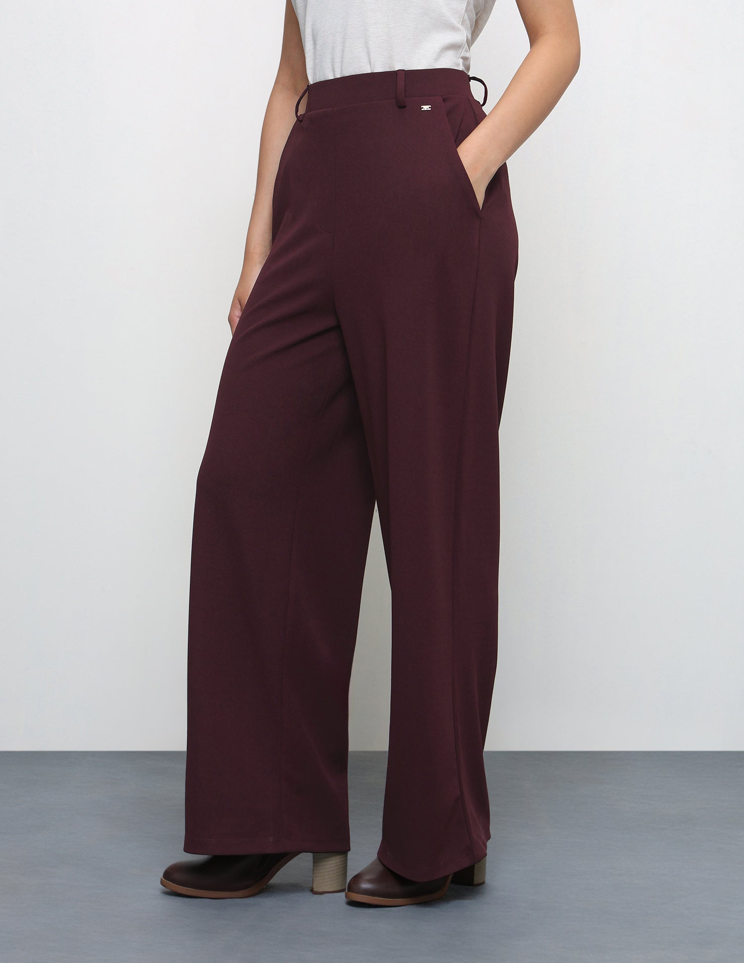 Wide Leg Fit High Rise Trousers Purple - U.S. Polo Assn. India | Large