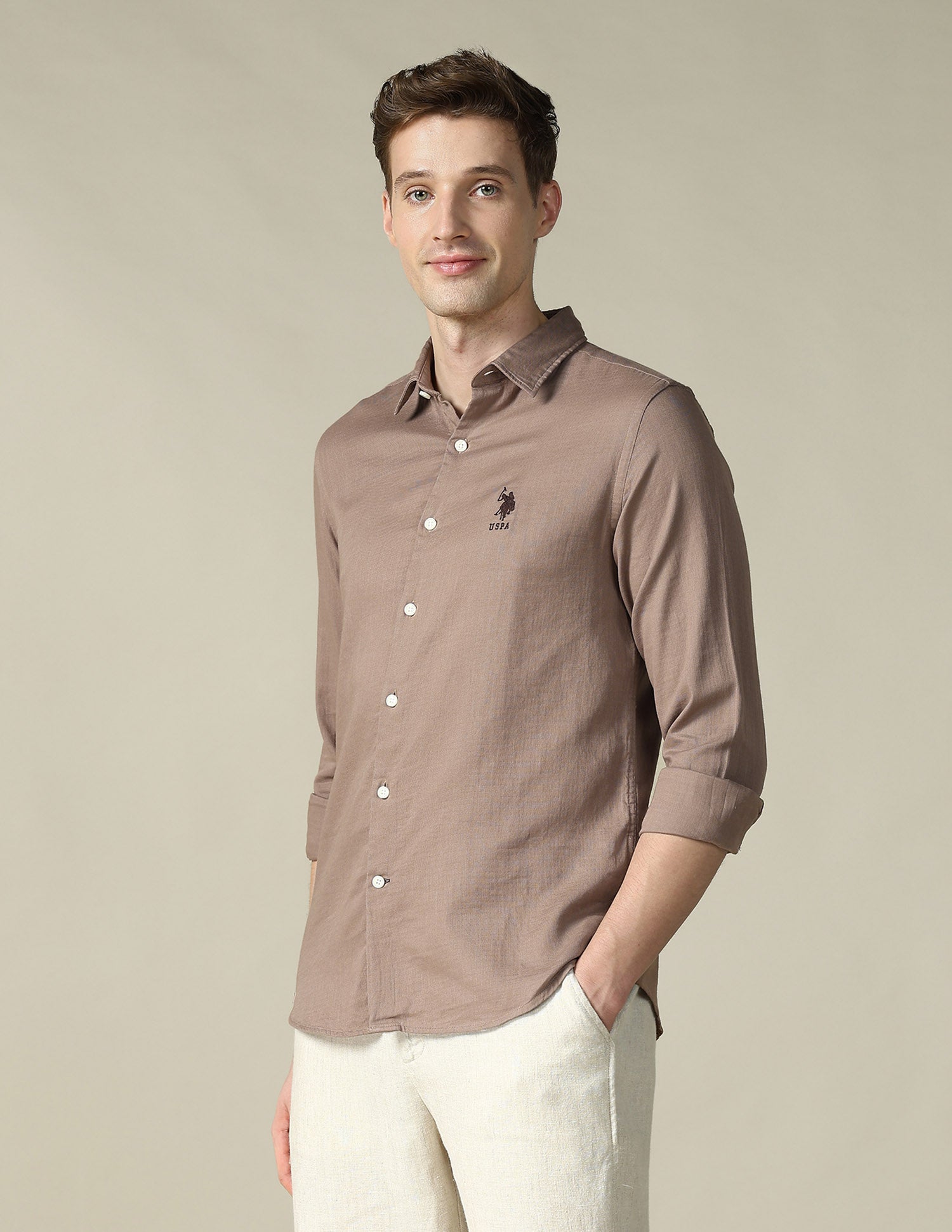 Dobby Regular Fit Shirt Pink - U.S. POLO ASSN. | Large