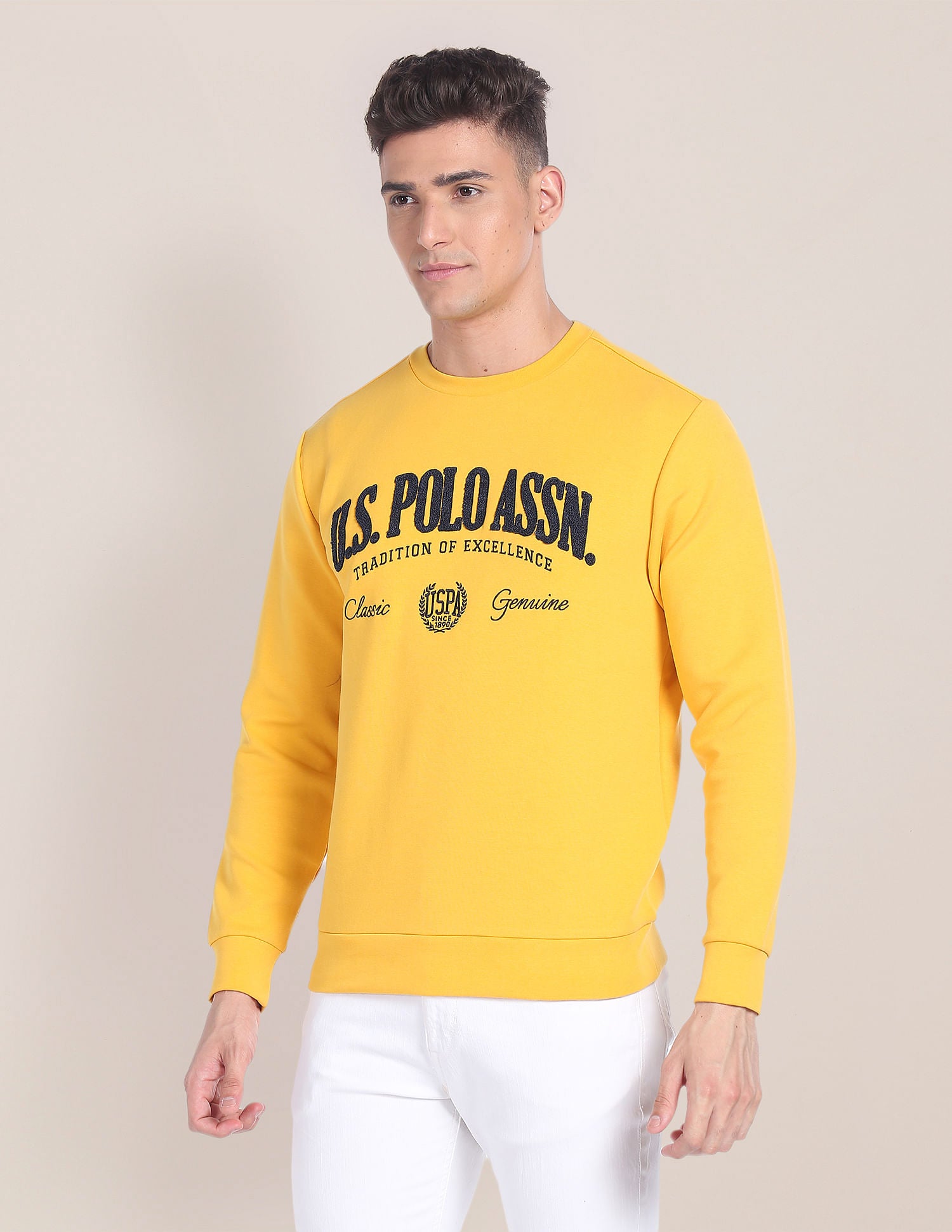 Crew Neck Appliqued Sweatshirt Yellow - U.S. POLO ASSN. | Large