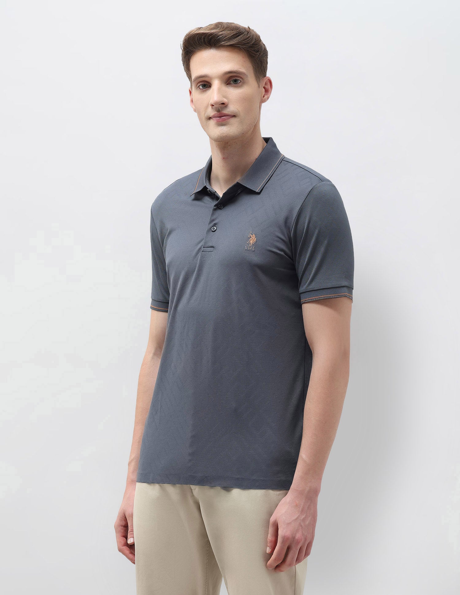 Textured Regular Fit Polo Shirt Dark Grey - U.S. POLO ASSN. | Large