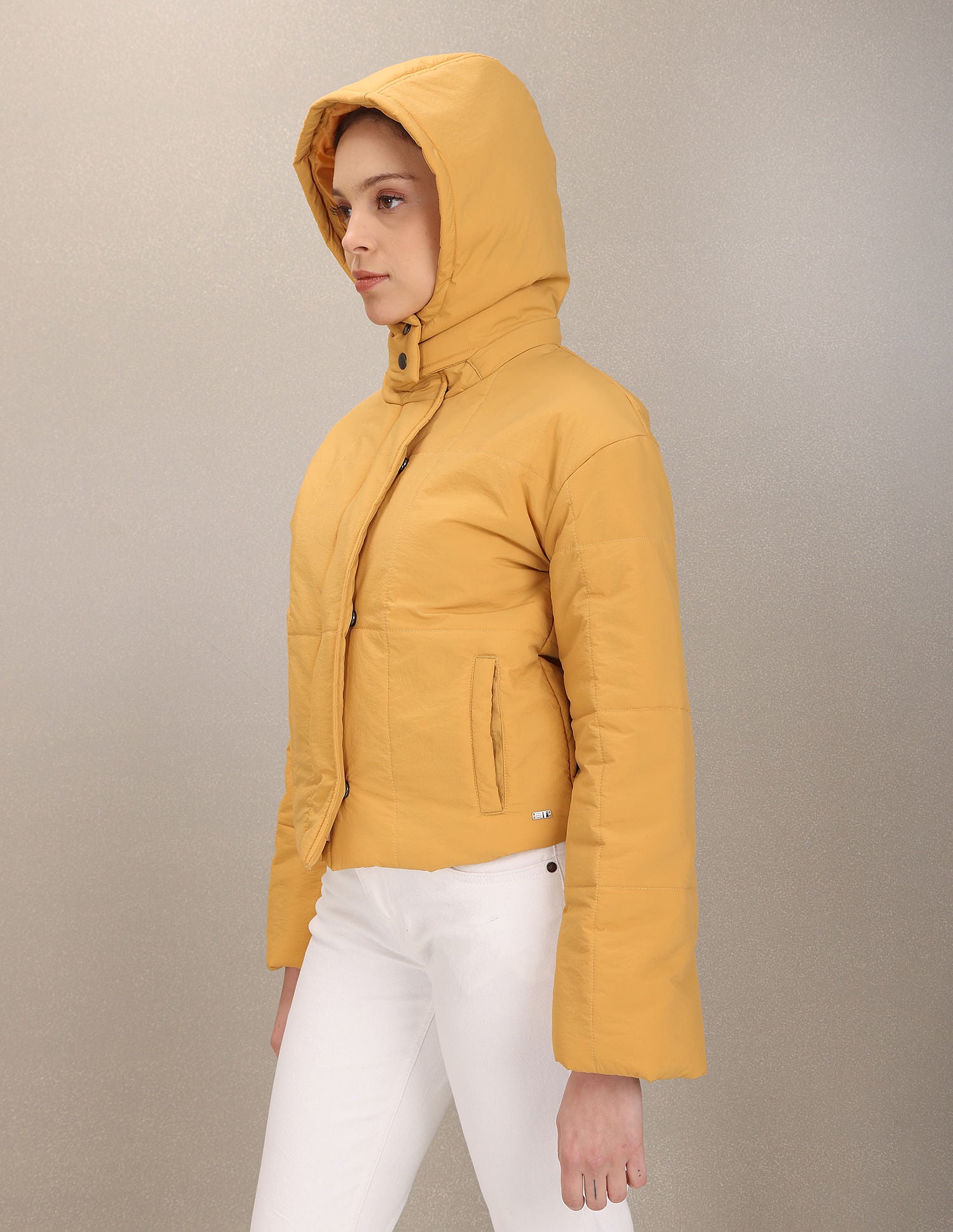 Solid Hooded Padded Jacket Mustard - U.S. POLO ASSN. | Large