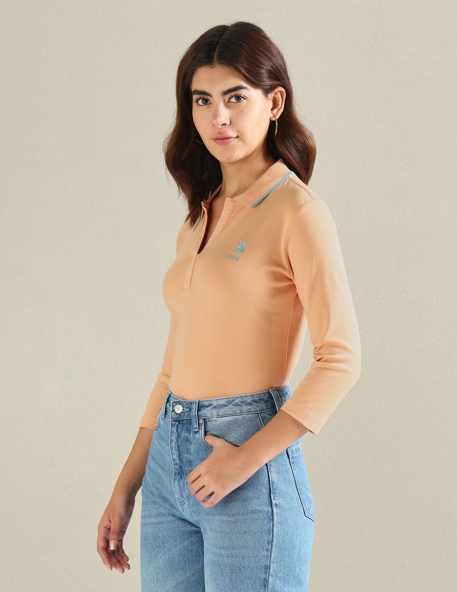 Tipped Collar Solid Polo Shirt Peach - U.S. POLO ASSN. | Large