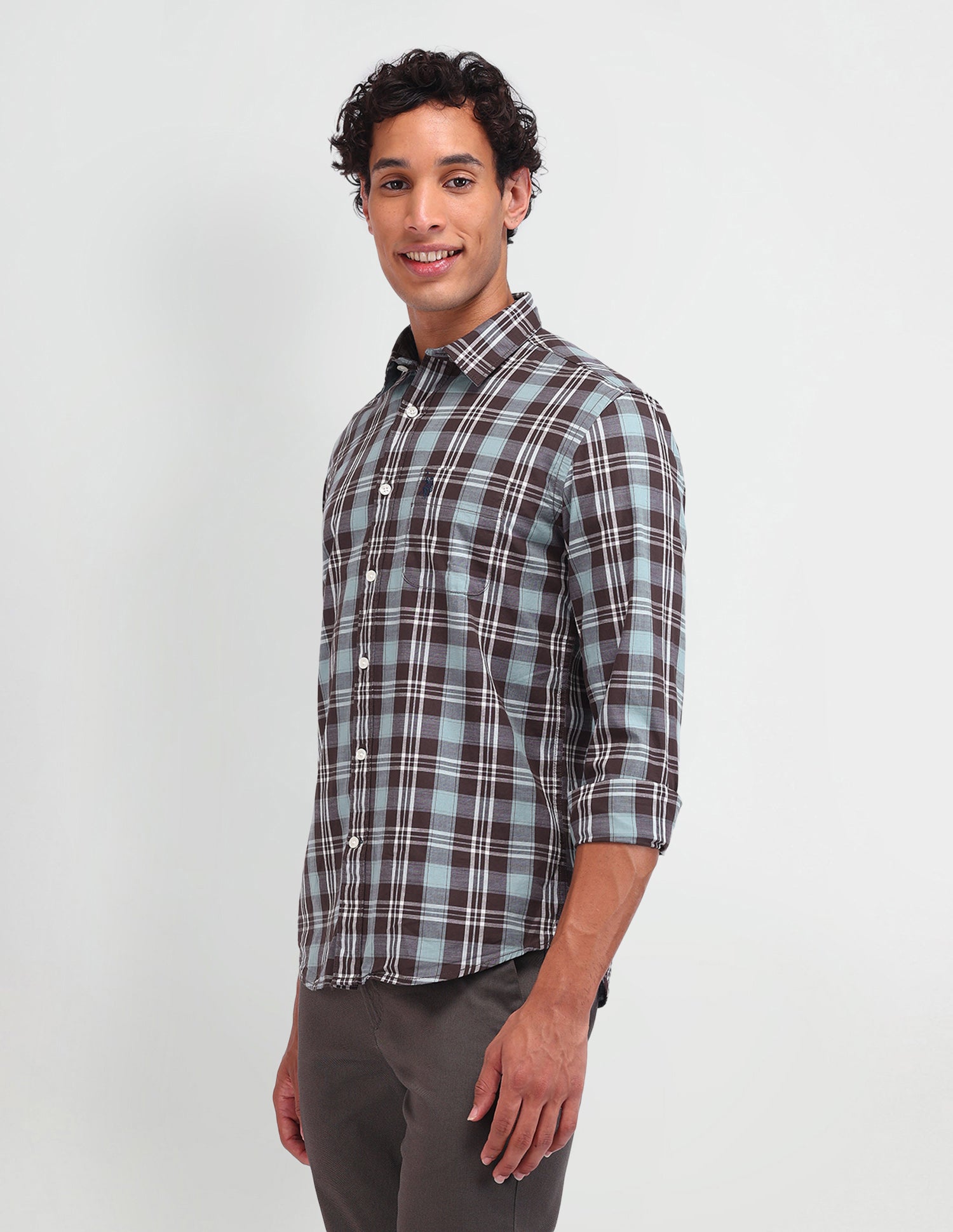 Dupplin Checked Poplin Shirt Brown - U.S. Polo Assn. India | Large