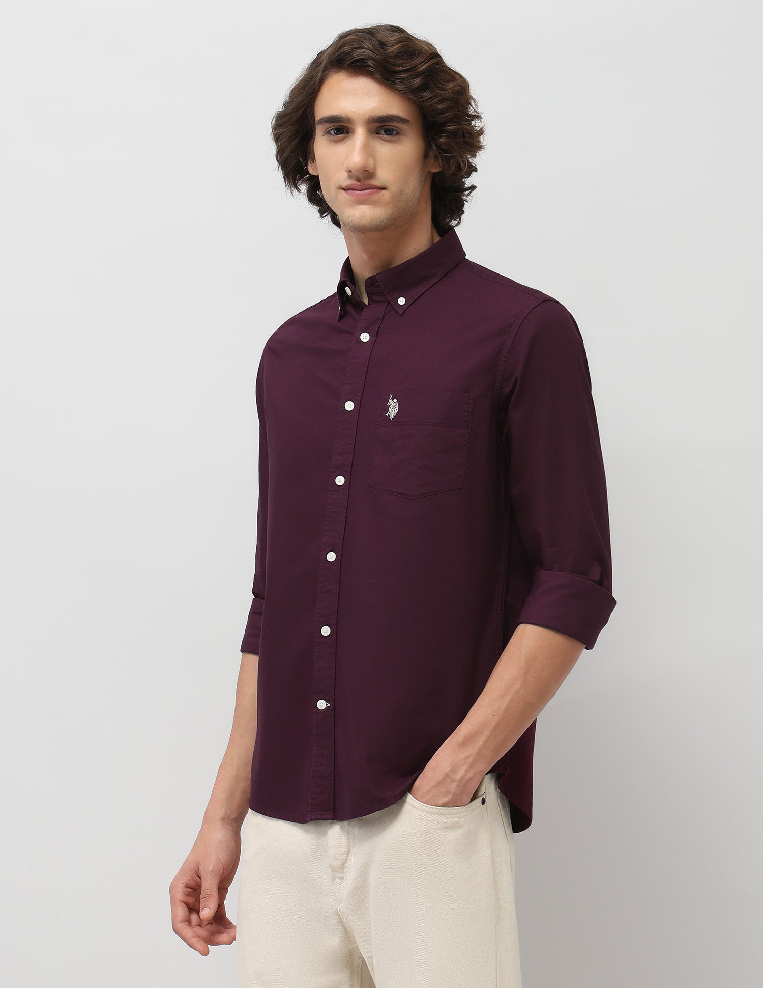 Tailored Fit Pure Cotton Shirt Burgundy - U.S. Polo Assn. India | Large