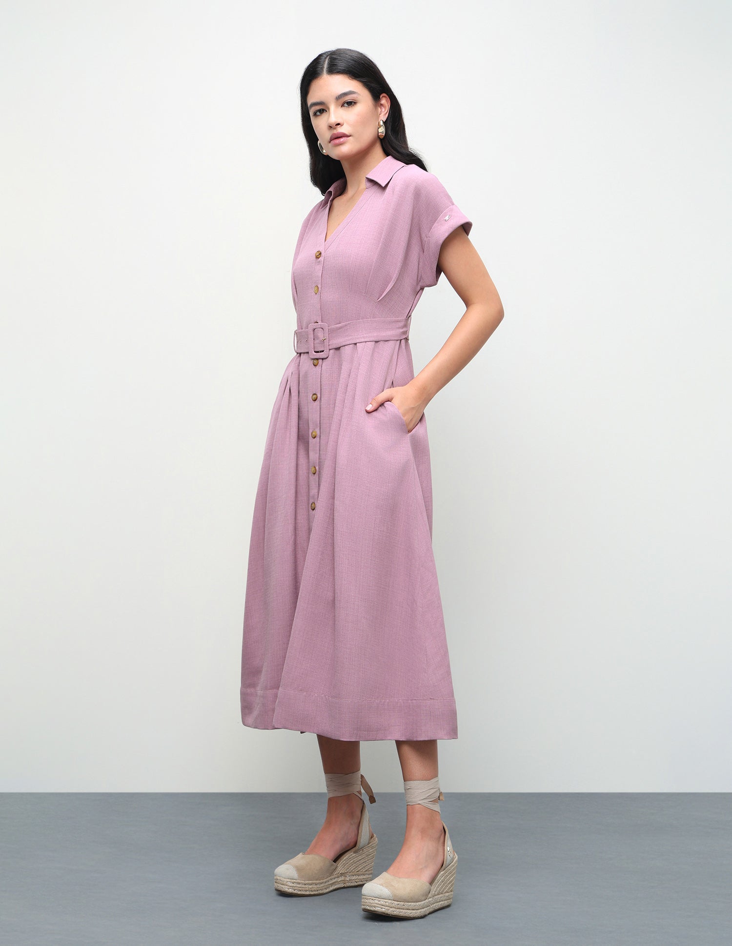 Solid Cinched Waist Pleated Dress Pink - U.S. Polo Assn. India | Large
