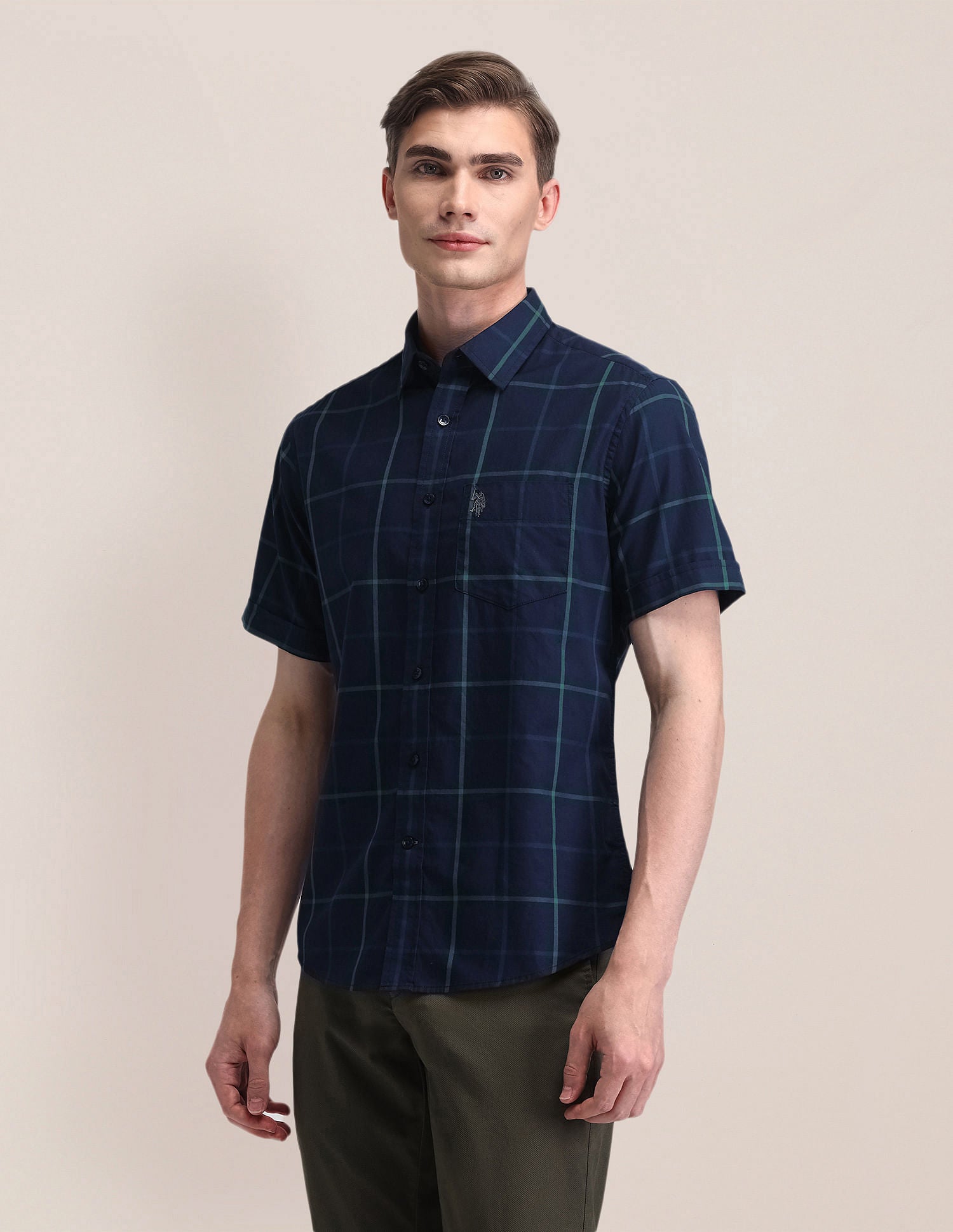 Windowpane Checked Tailored Fit Shirt Navy - U.S. Polo Assn. India | Large