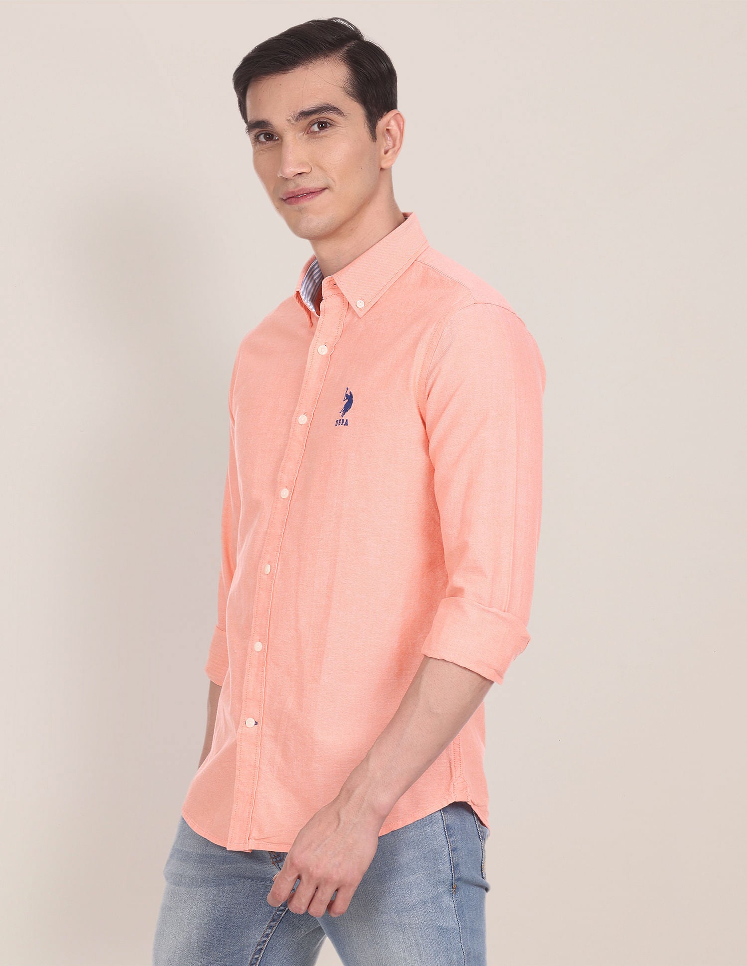 Button Down Collar Solid Casual Shirt Orange - U.S. POLO ASSN. | Large