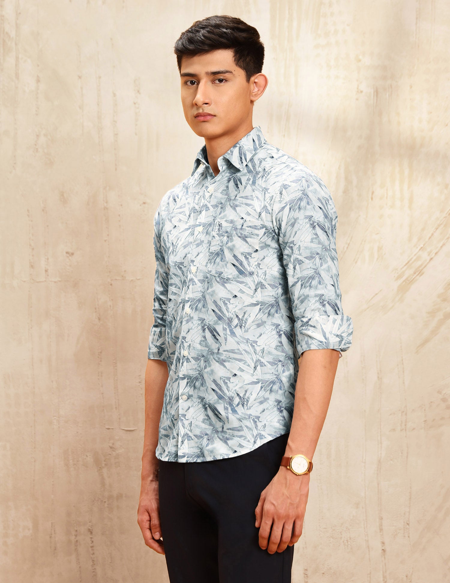 Tropical Printed Tailored Fit Shirt Blue - U.S. POLO ASSN. | Large