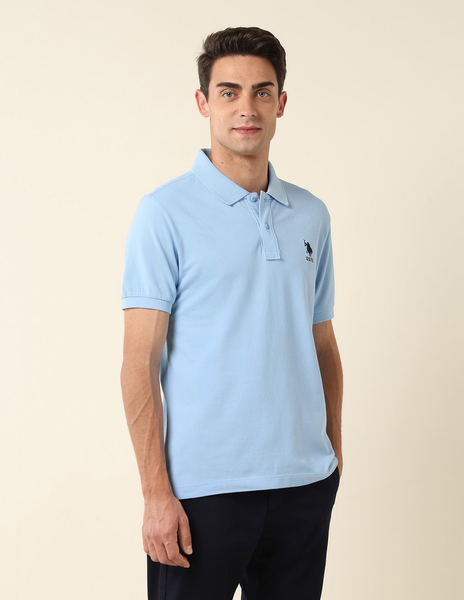 Slim Fit Pure Cotton Polo Shirt Light Blue - U.S. Polo Assn. India | Large