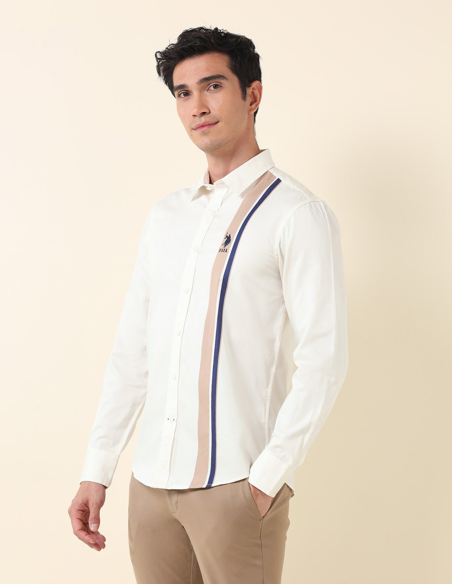 Vertical Striped Regular Shirt White - U.S. Polo Assn. India | Large