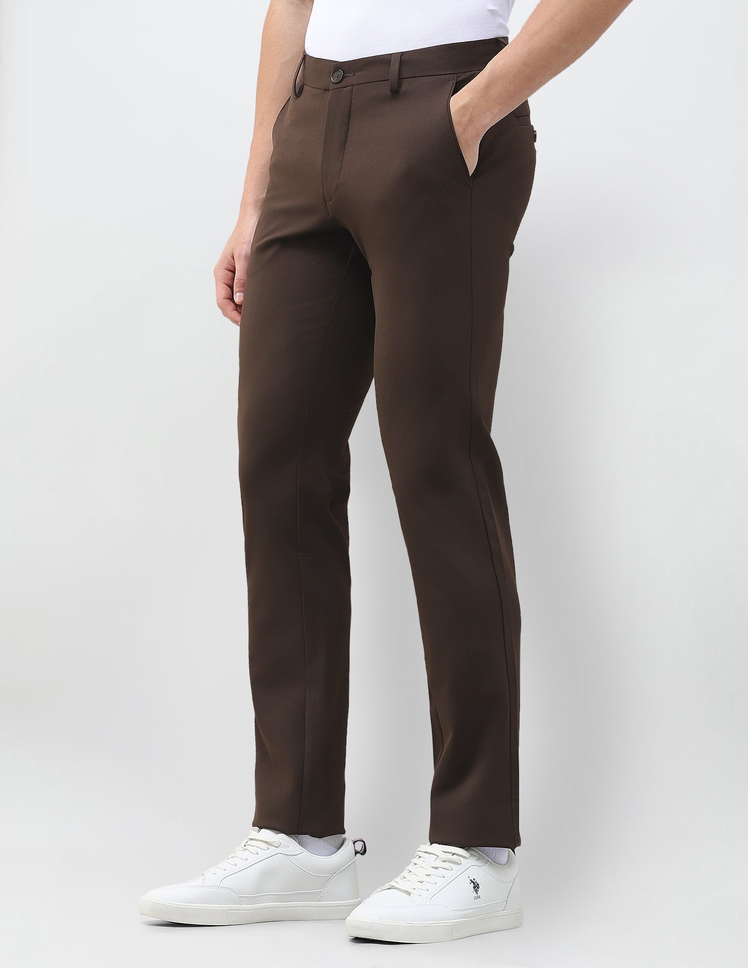 Austin Slim Fit Solid Trousers Choco - U.S. Polo Assn. India | Large