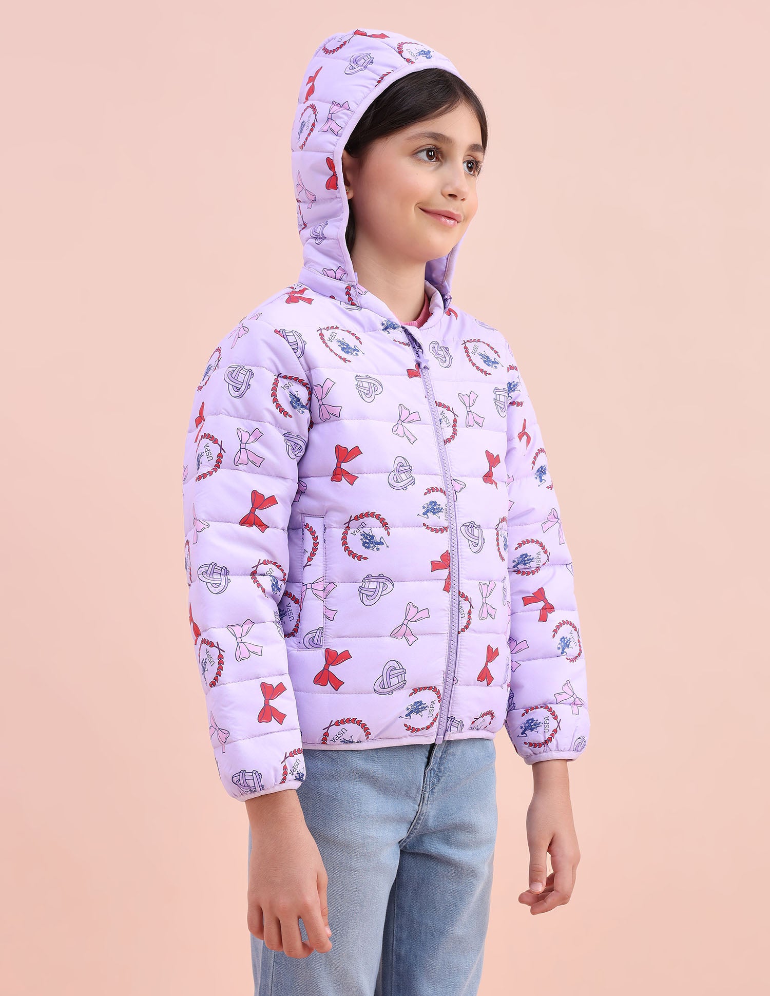 Graphic Printed Puffer Jacket Lilac - U.S. POLO ASSN. | Large