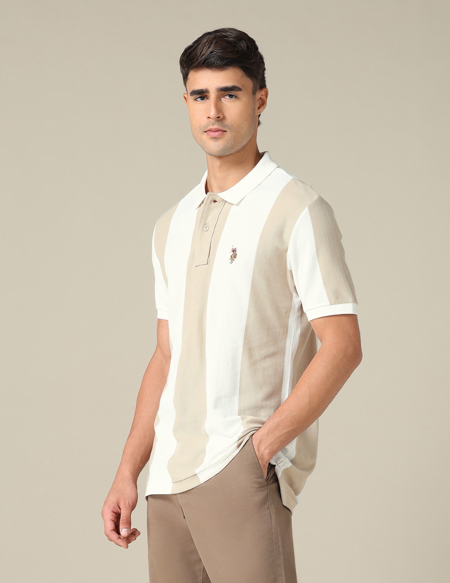 Vertical Striped Muscle Fit Polo Shirt Ivory - U.S. POLO ASSN. | Large