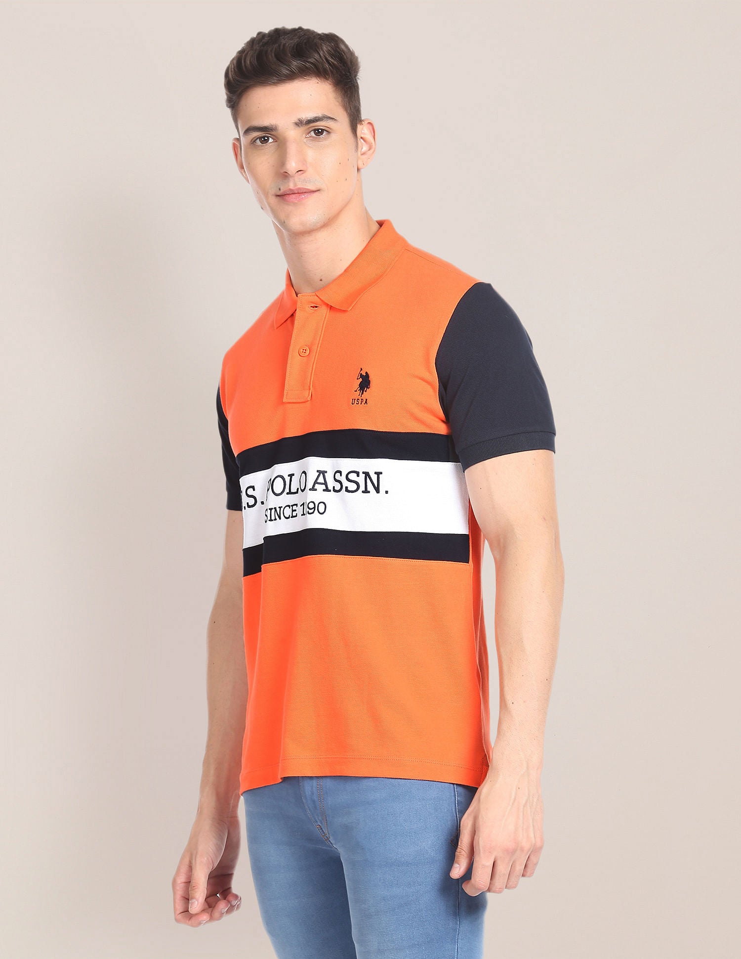 Brand Embroidered Cotton Polo Shirt Orange - U.S. POLO ASSN. | Large