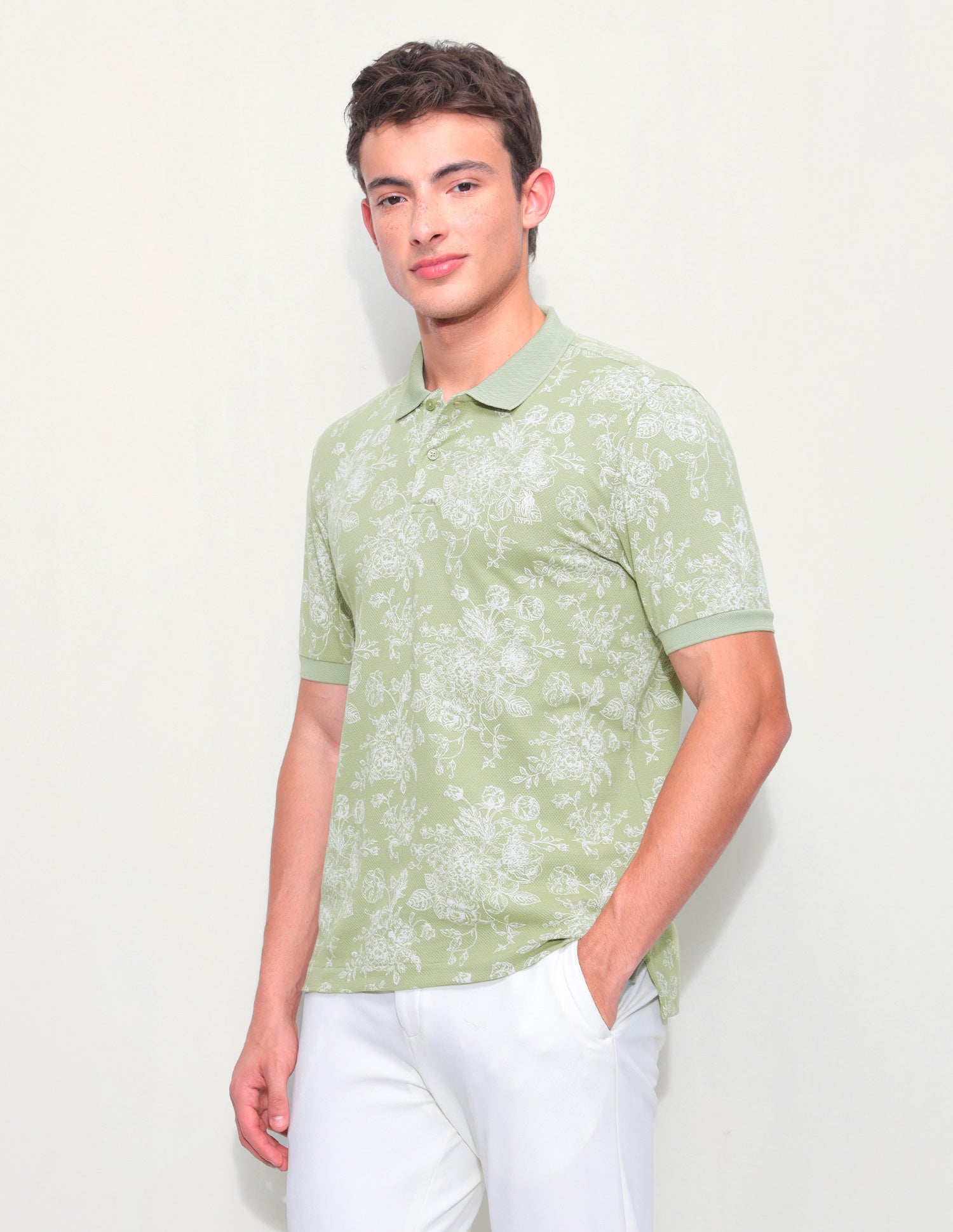 Floral Printed Slim Fit Polo Shirt Green - U.S. Polo Assn. India | Large