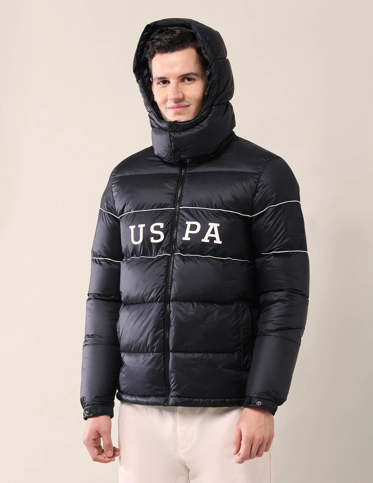 Colourblocked Regular Fit Puffer Jacket Black - U.S. Polo Assn. India | Large