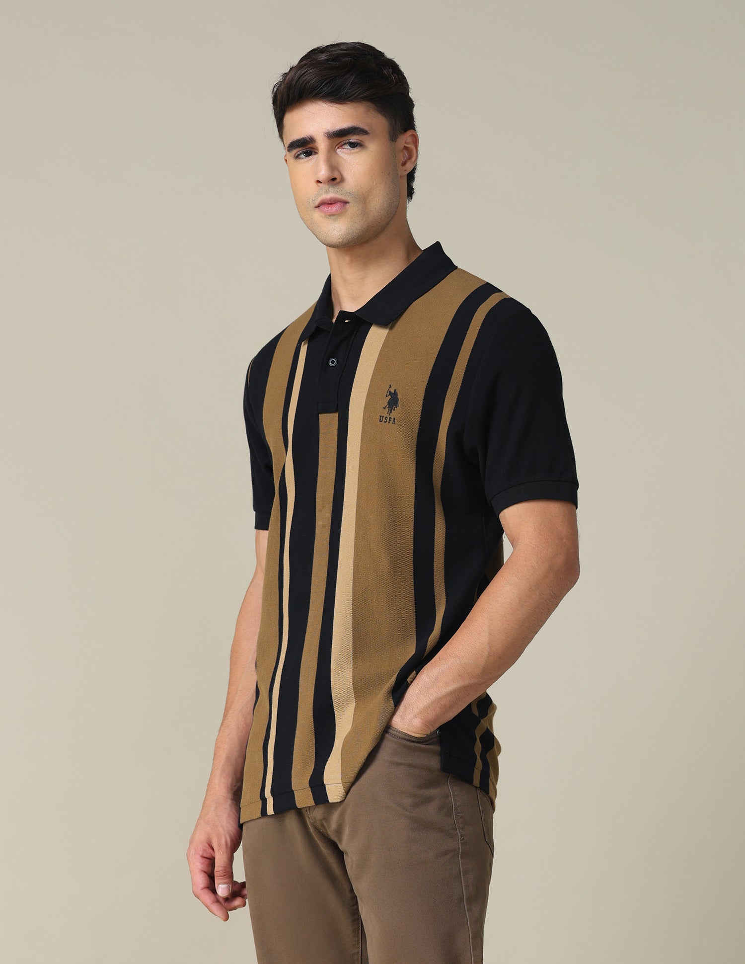 Vertical Striped Regular Fit Polo Shirt Black - U.S. POLO ASSN. | Large