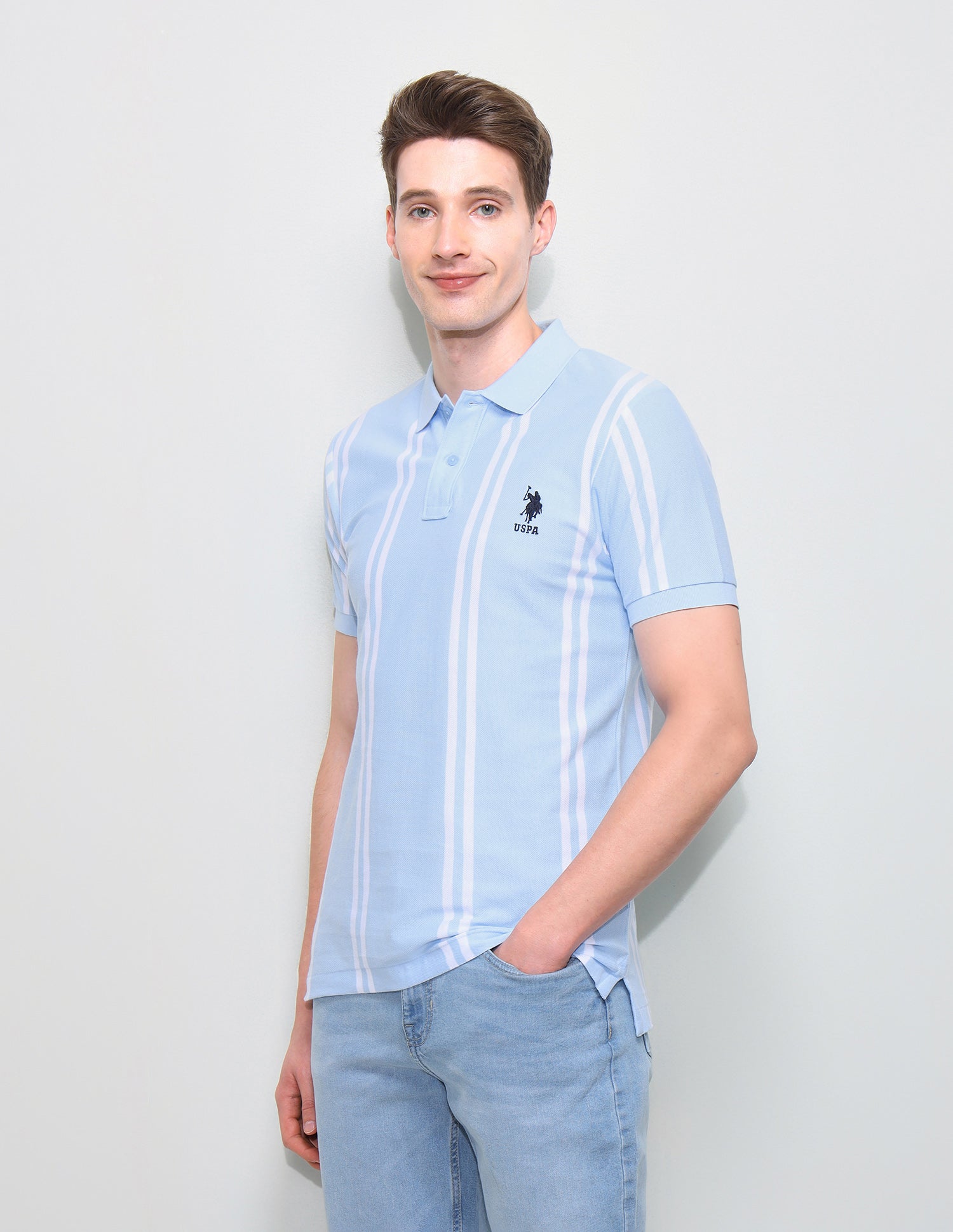 Vertical Striped Slim Fit Polo Shirt Blue - U.S. Polo Assn. India | Large