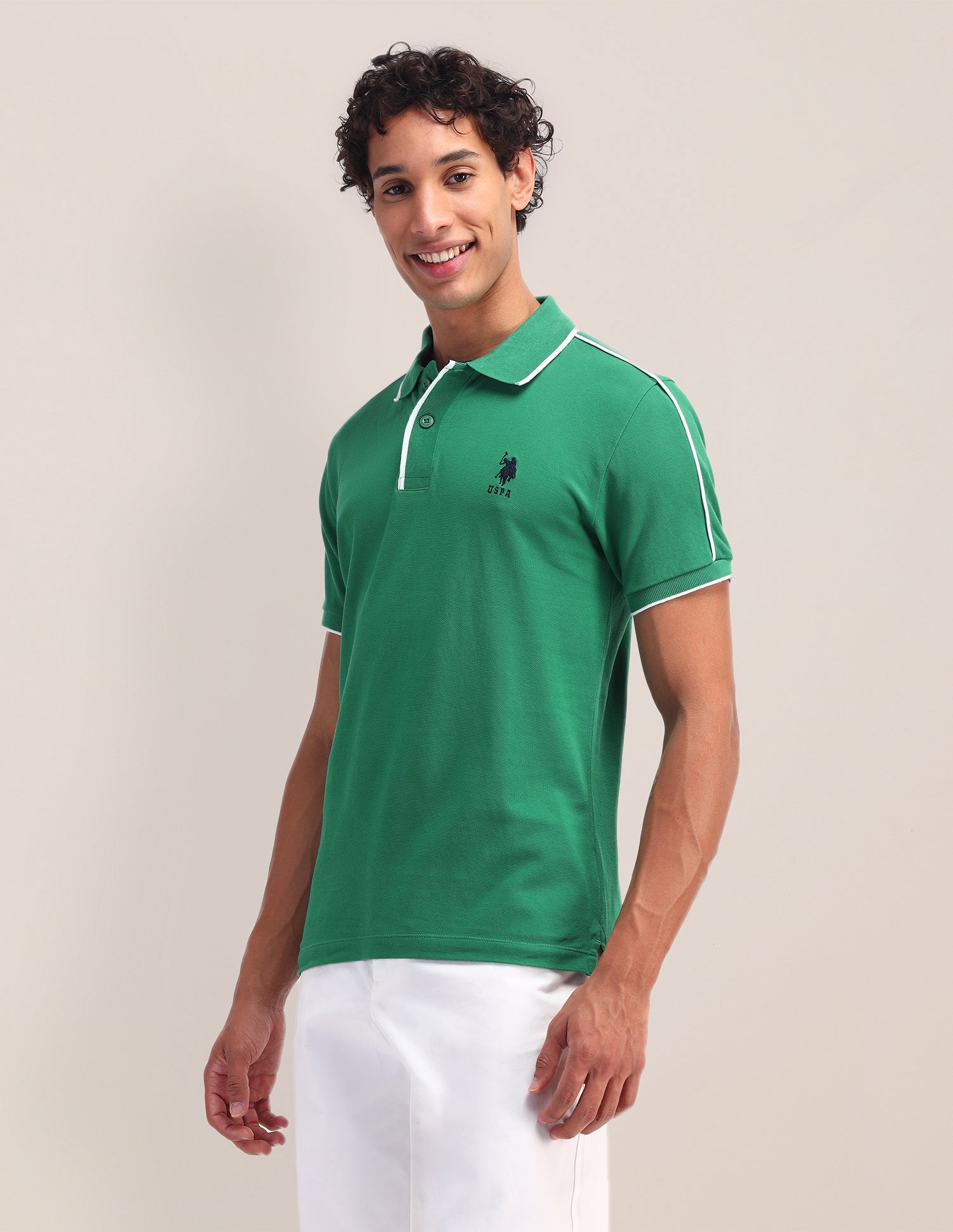 Solid Pattern Slim Fit Polo Shirt Green - U.S. Polo Assn. India | Large