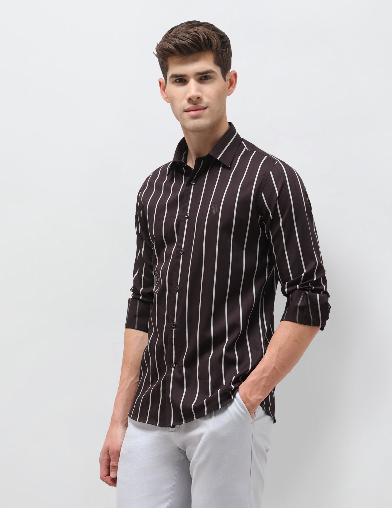 Satin Vertical Striped Shirt Burgundy - U.S. Polo Assn. India | Large