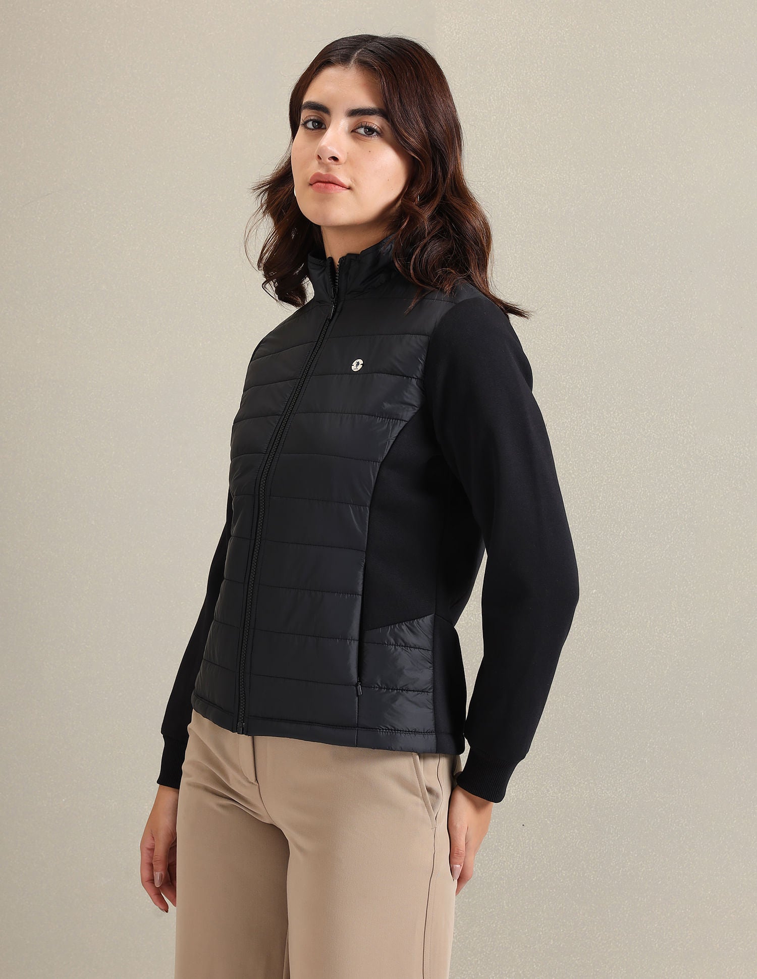 Panelled High Neck Jacket Black - U.S. Polo Assn. India | Large