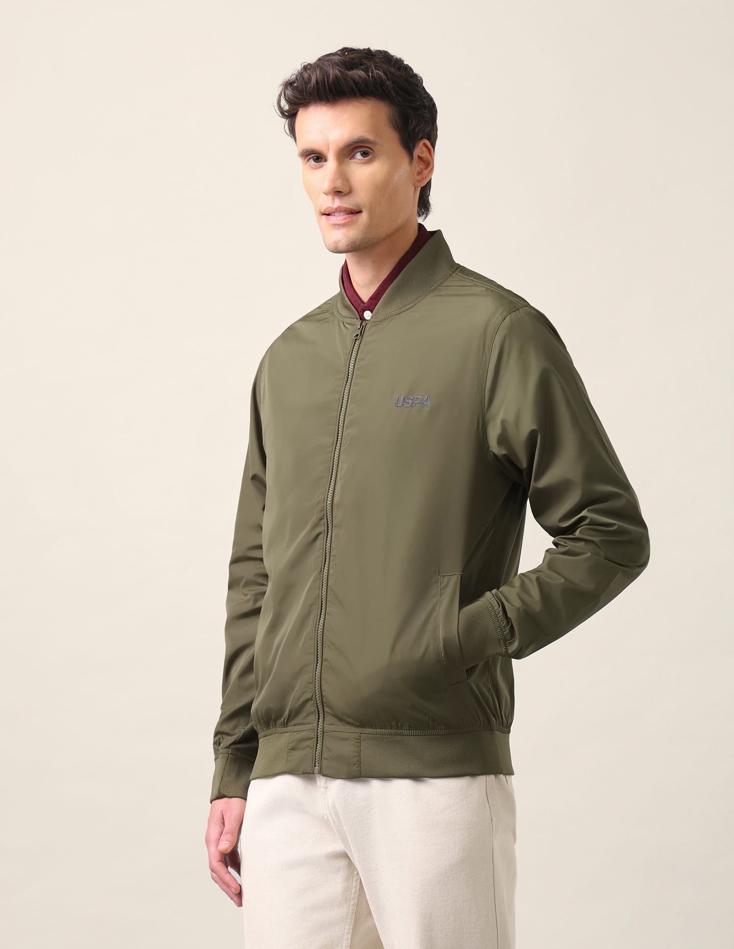 Solid Polyester Bomber Jacket Olive - U.S. Polo Assn. India | Large