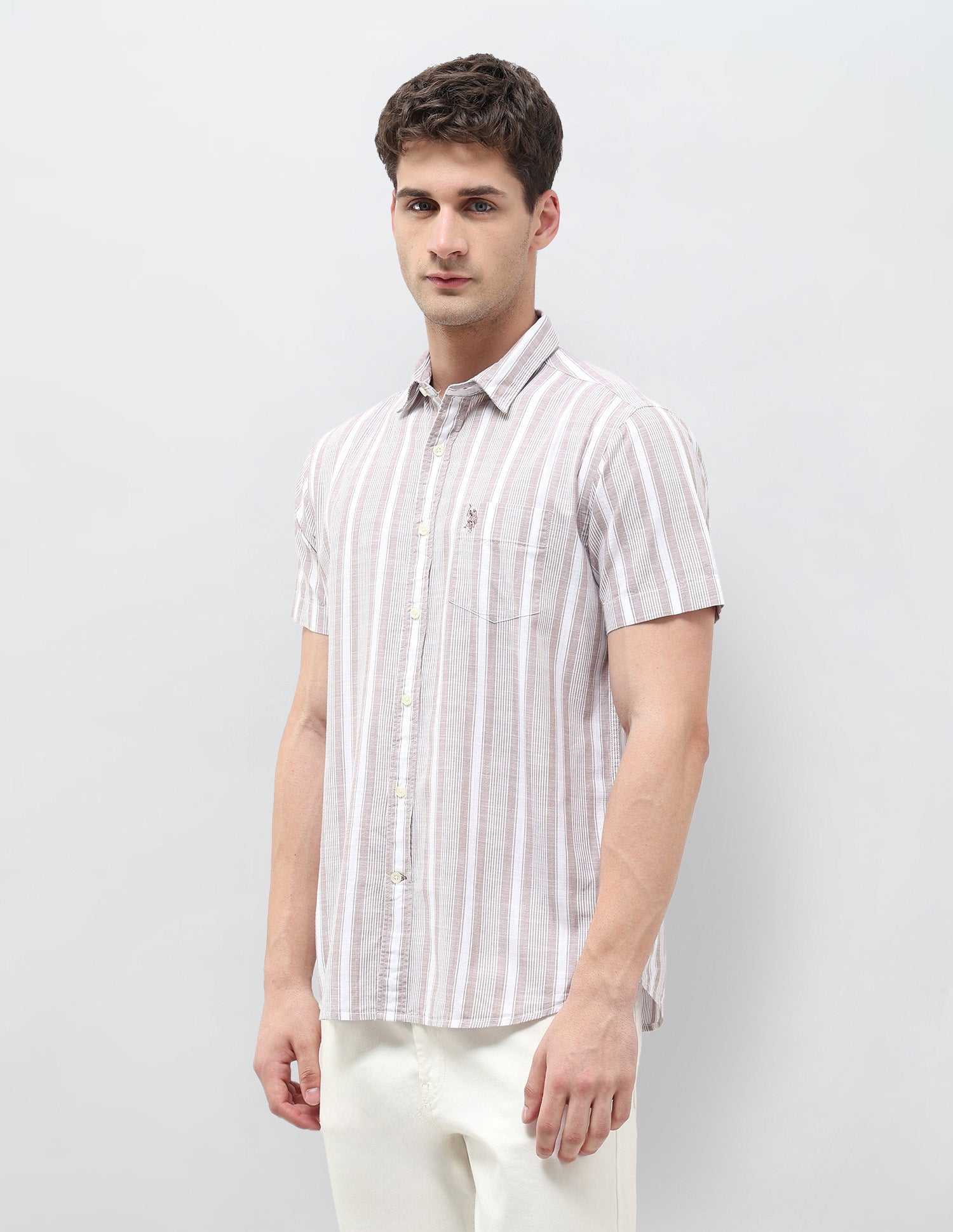 Vertical Striped Regular Fit Shirt Brown - U.S. POLO ASSN. | Large