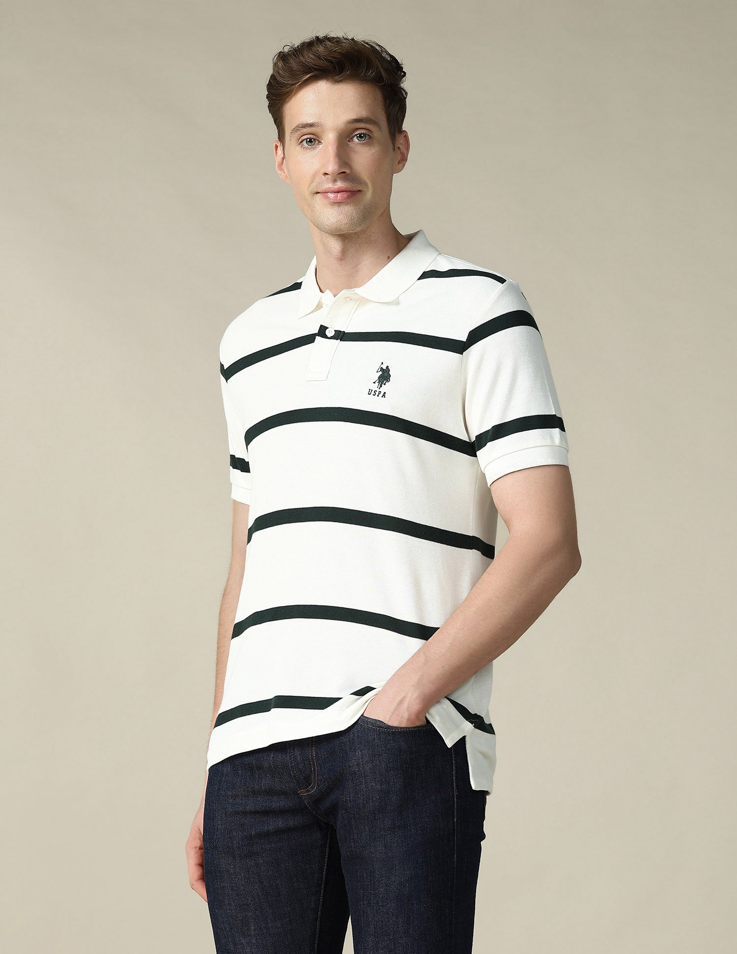 Horizontal Striped Regular Fit Polo Shirt Ivory - U.S. POLO ASSN. | Large