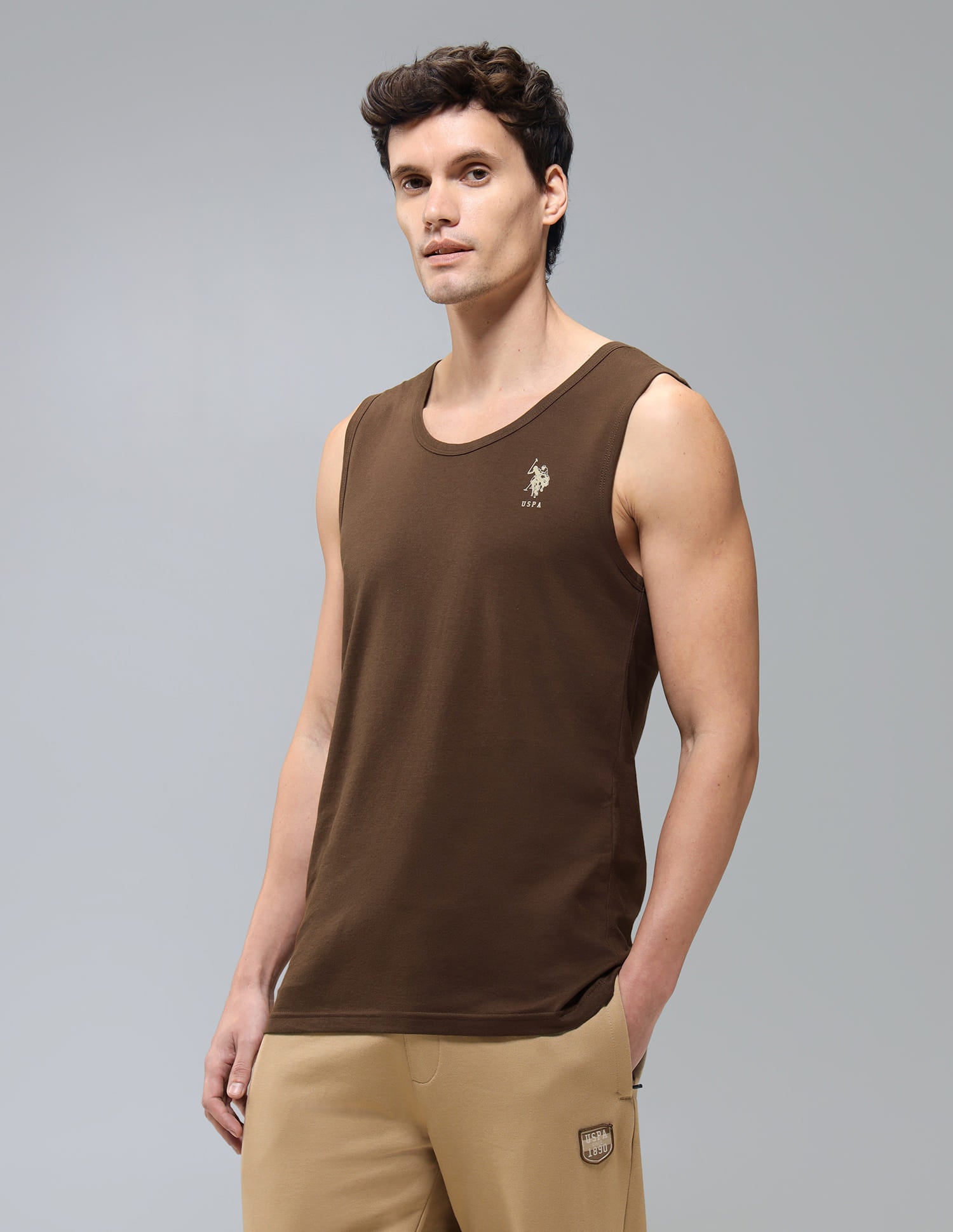 Pure Cotton Printed OEV10 Vest Brown - U.S. Polo Assn. India | Large
