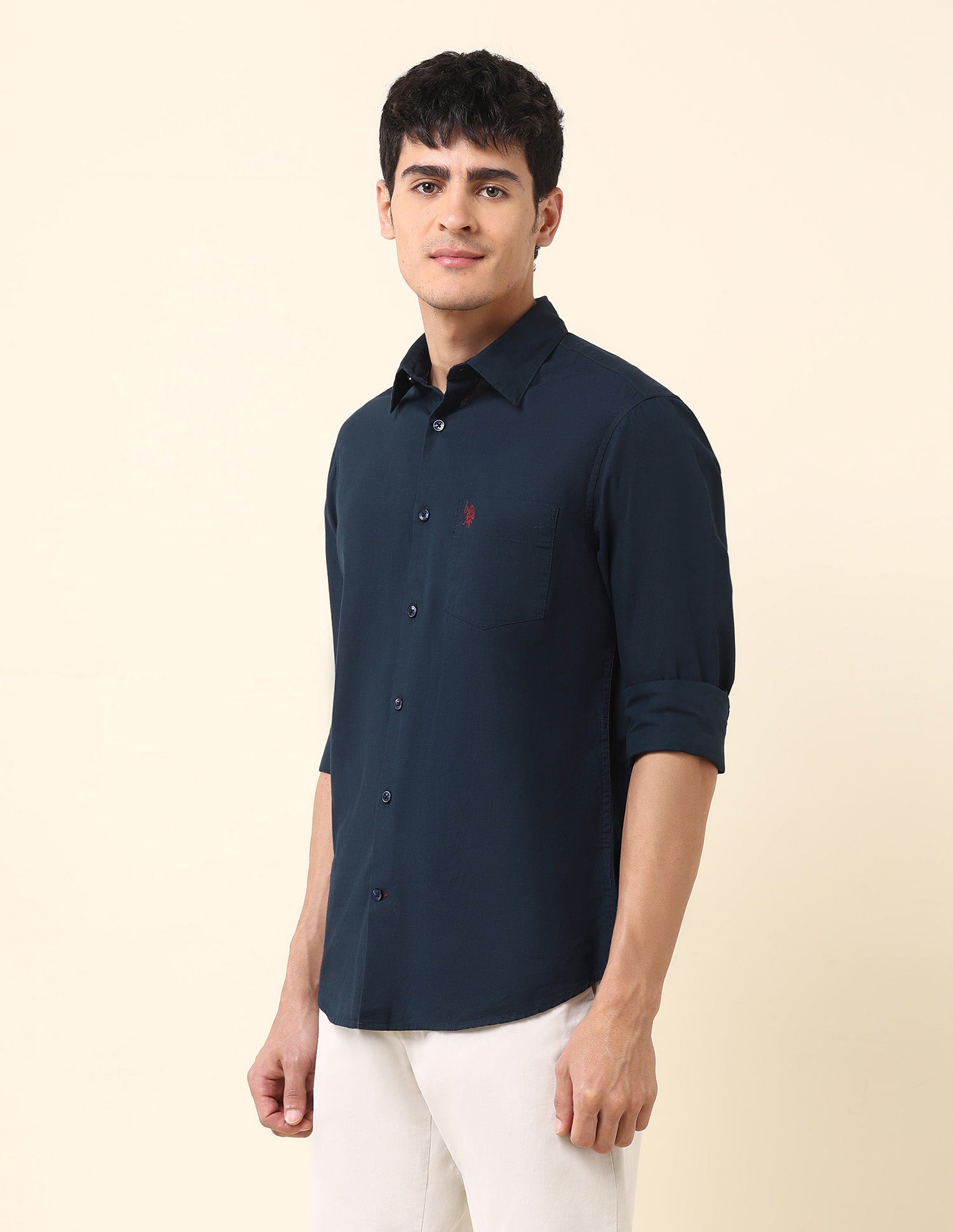 Twill Solid Tailored Fit Shirt Navy - U.S. Polo Assn. India | Large
