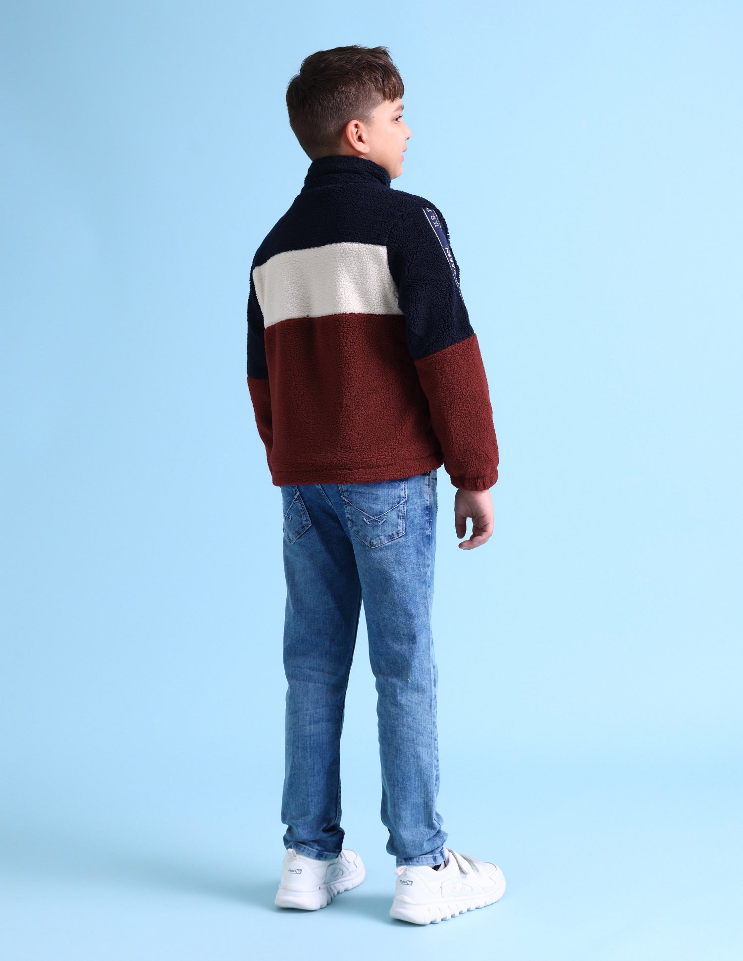 Boys Dark Red Brand Tape Colour Block Sherpa Jacket Dark Red - U.S. POLO ASSN. | Large