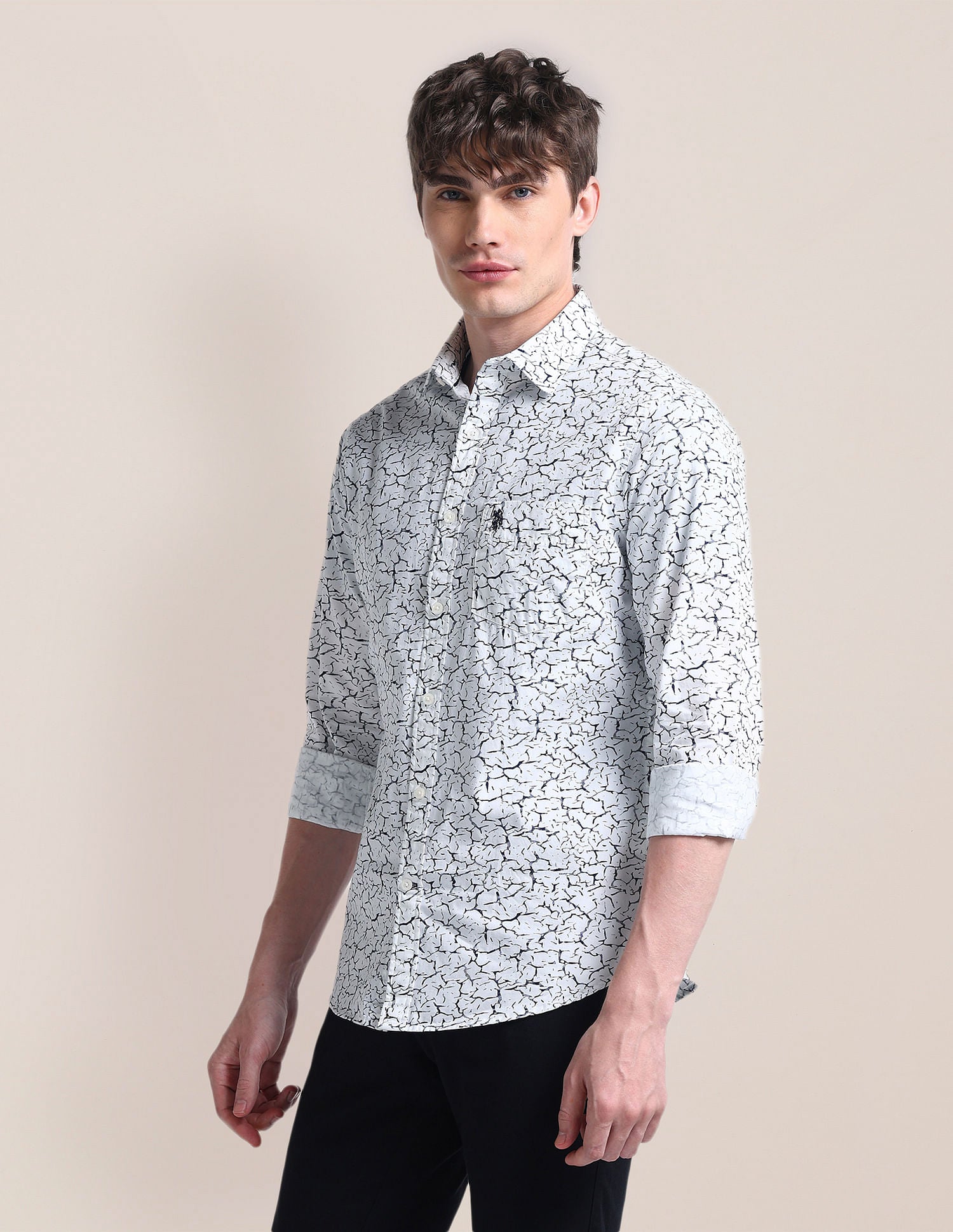 Cutaway Collar Cotton Shirt Black - U.S. Polo Assn. India | Large