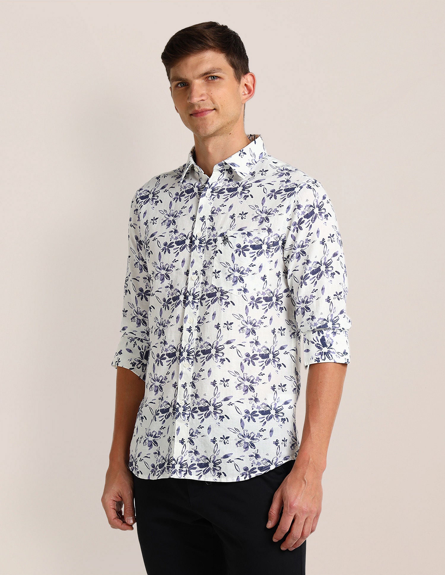 Tailored Fit Floral Shirt Off-White - U.S. Polo Assn. India | Large